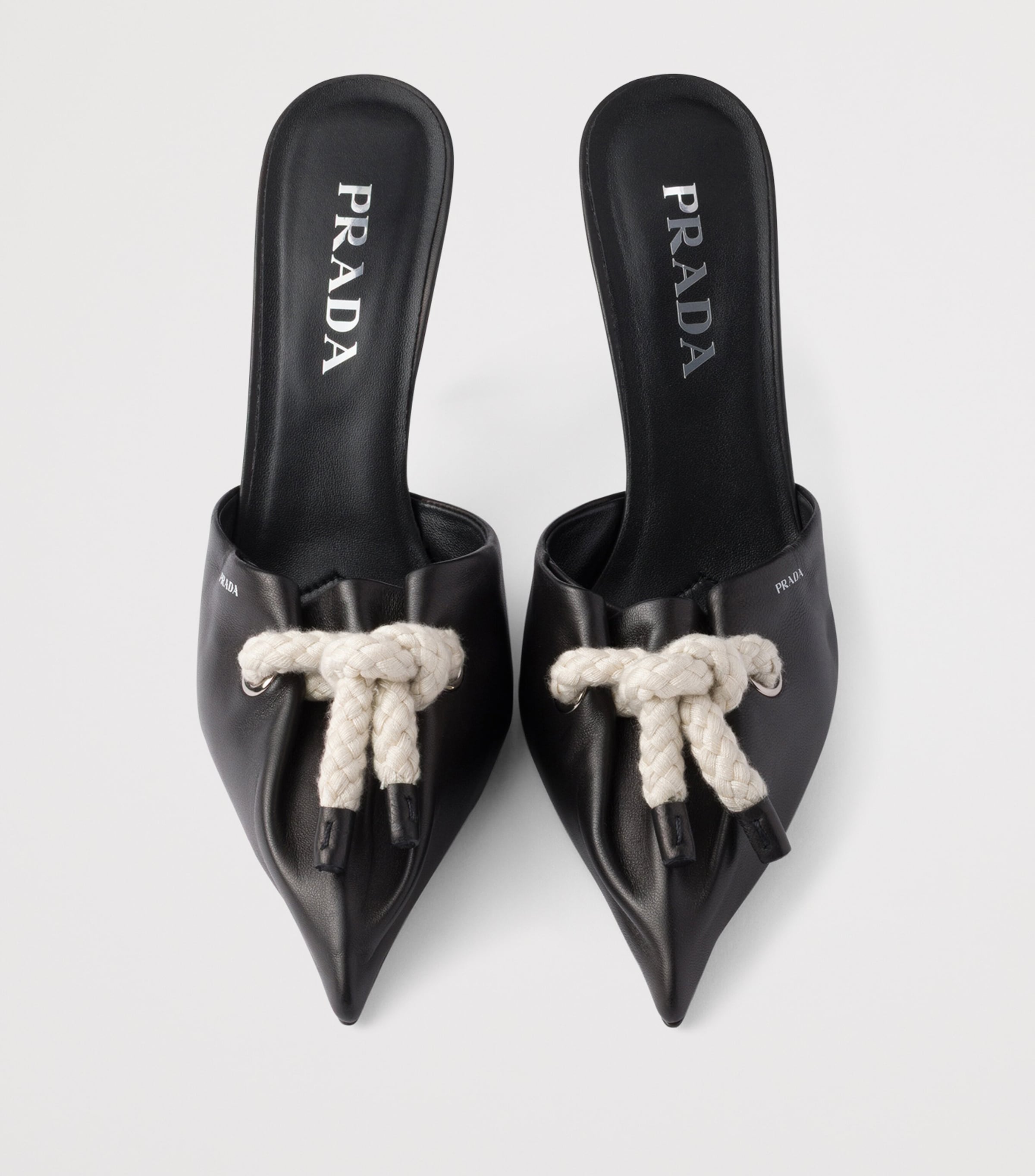 Nappa Leather Cord-Detail Heeled Mules F0X2Z Image 4