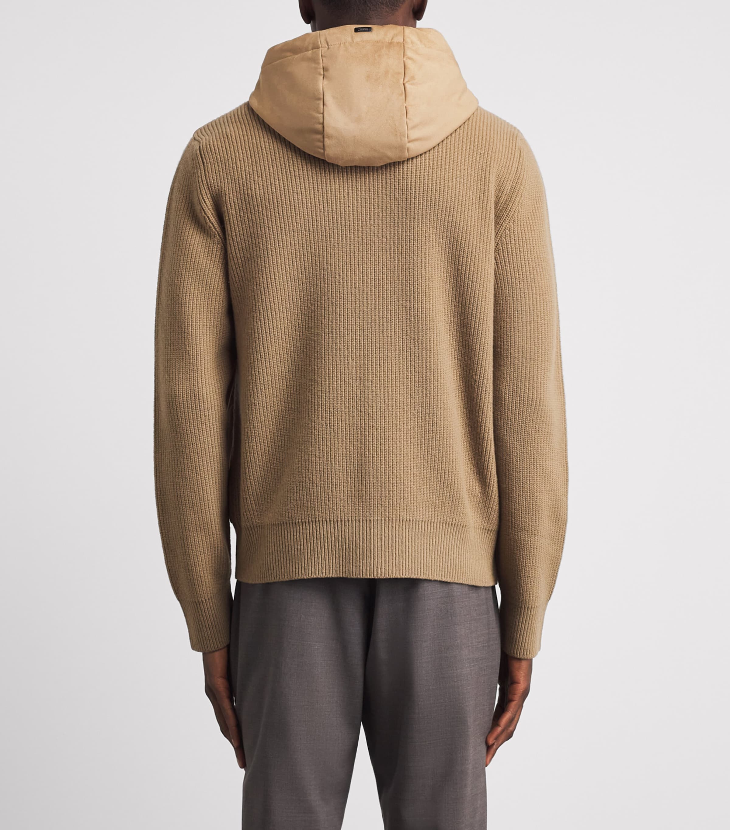 Herno Mens Wool Hybrid Hooded Jacket Cammello Image 5