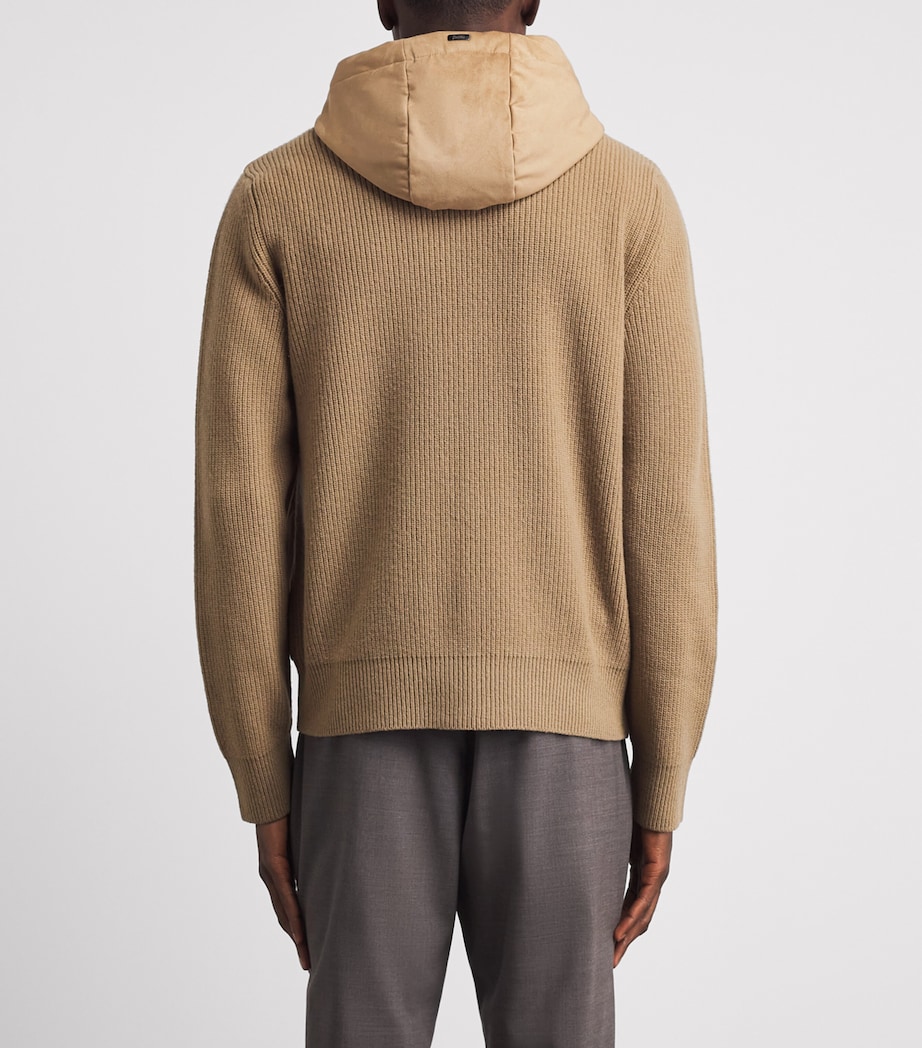 Herno Mens Wool Hybrid Hooded Jacket Cammello Image 5