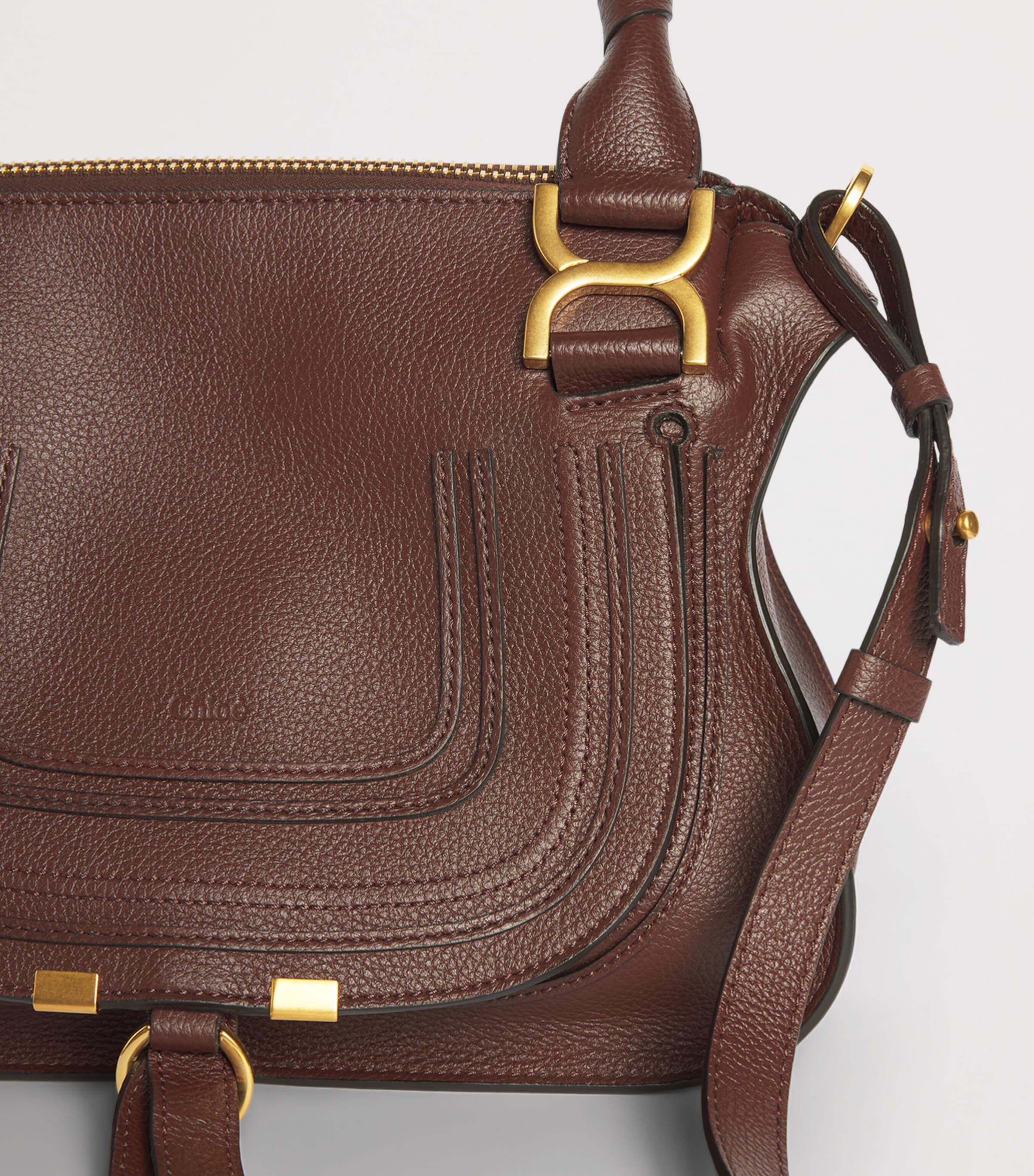 Chloé Womens Small Leather Marcie Top-Handle Bag Crafty Browm Image 3