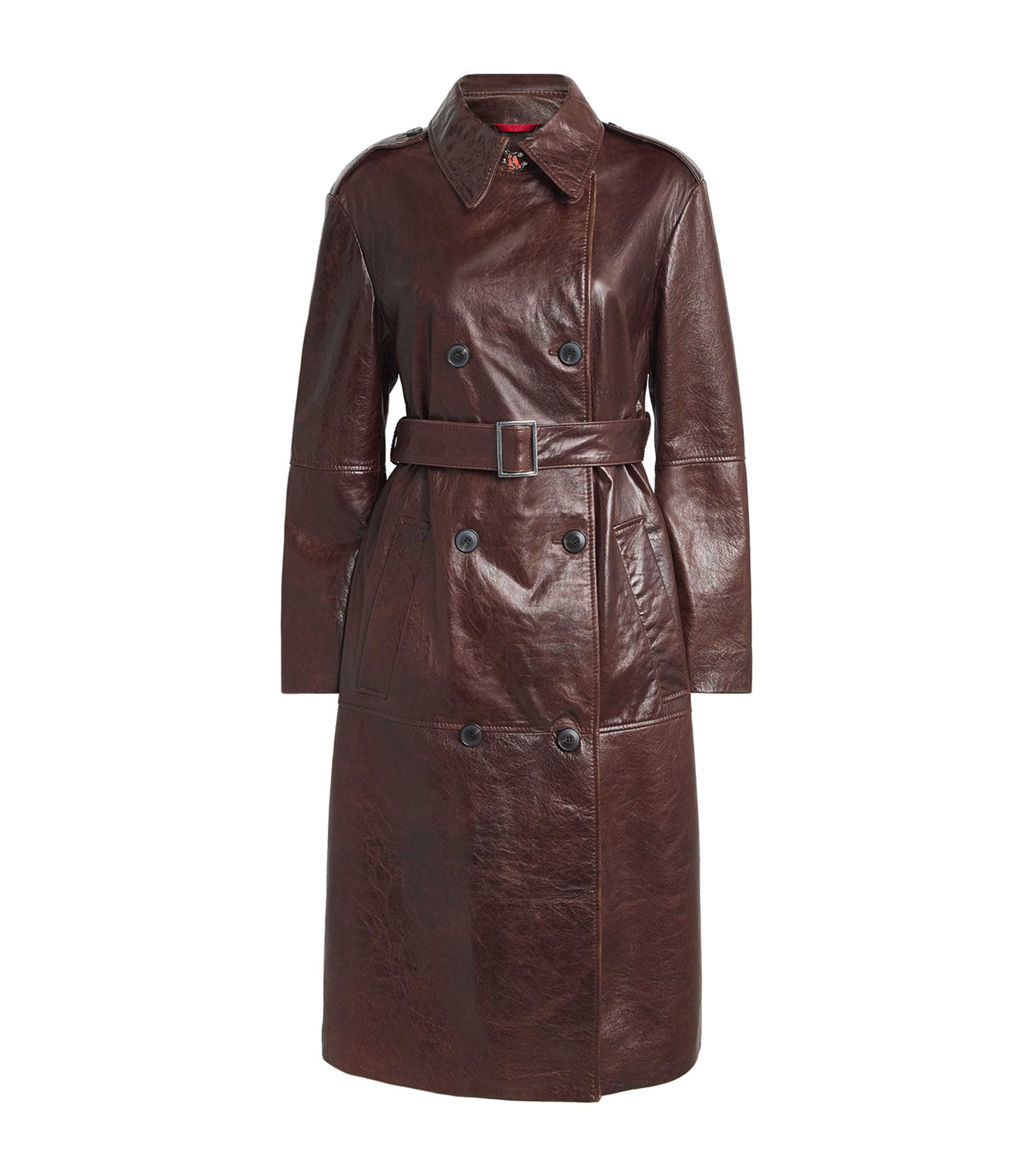 Max & Co Leather Trench Coat In Brown