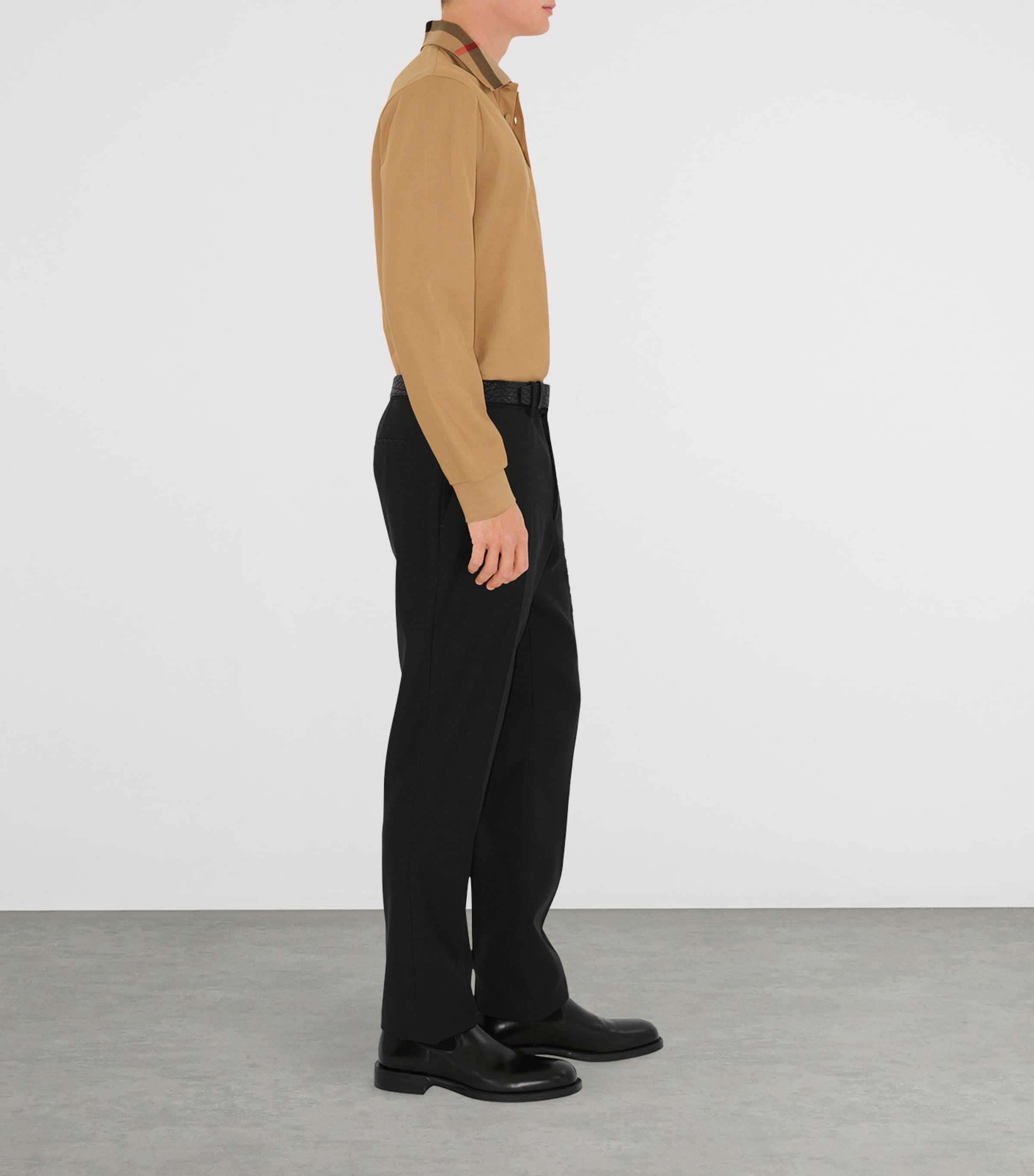 Cotton Check-Collar Long-Sleeve Polo Shirt ARCHIVE BEIGE Image 3