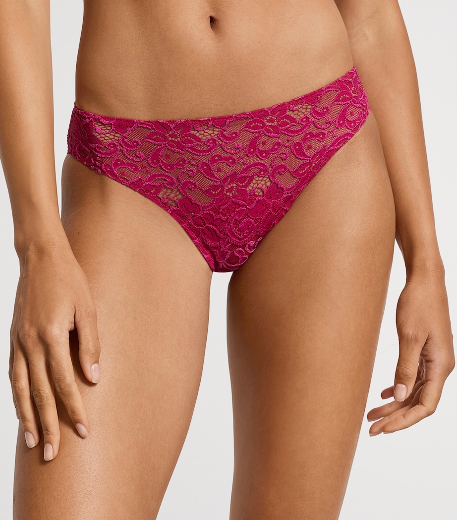 Hanro Womens Lace-Trim Moments Mini Briefs Light Sangria Image 2