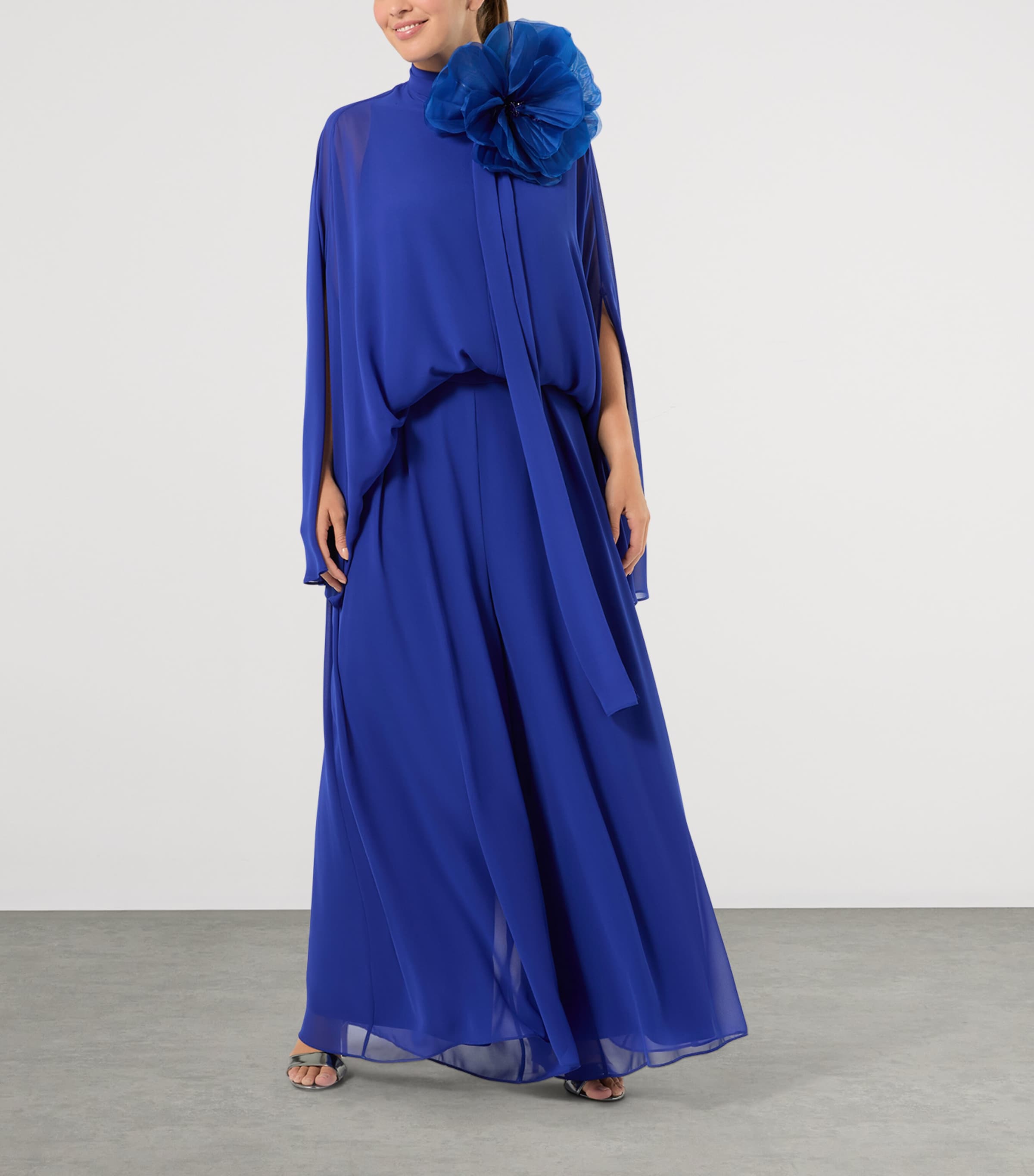 Marina Rinaldi Womens Crepe Georgette Tunic Blouse Cornflower Blue Image 2