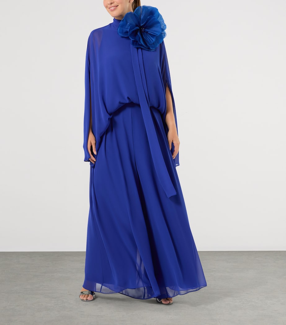 Marina Rinaldi Womens Crepe Georgette Tunic Blouse Cornflower Blue Image 2
