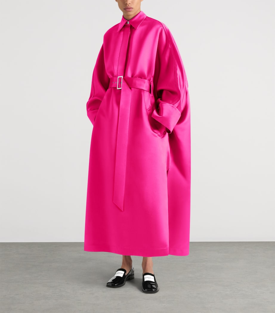 Silk Oversized Maxi Shirt Dress FUCHSIA Image 2