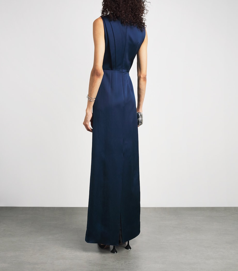 Erdem Womens Embroidered Satin Pencil Gown Navy Image 4