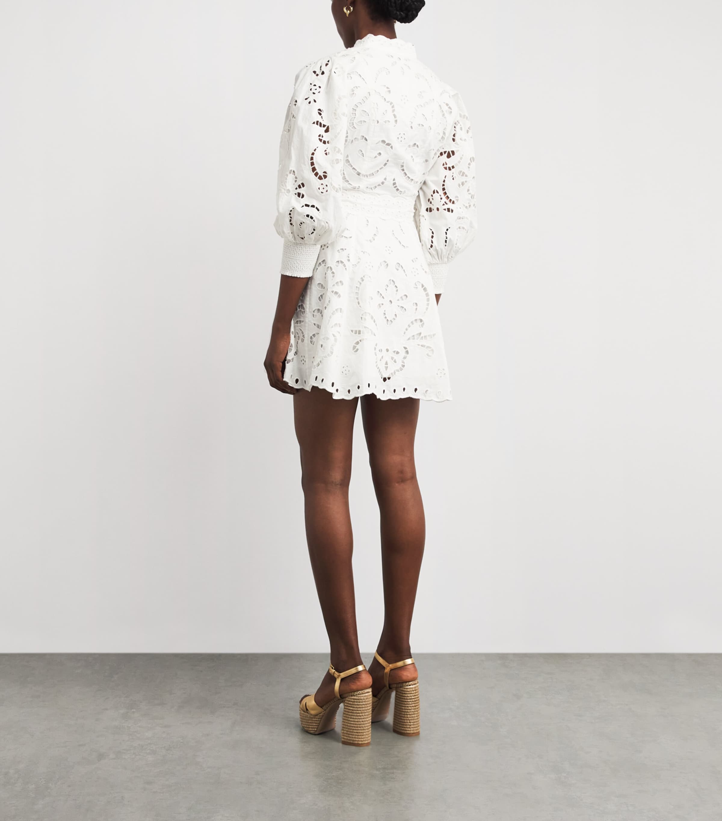 Alice+Olivia Womens Embroidered Lucy Mini Shirt Dress Eng Rose Off White Image 4