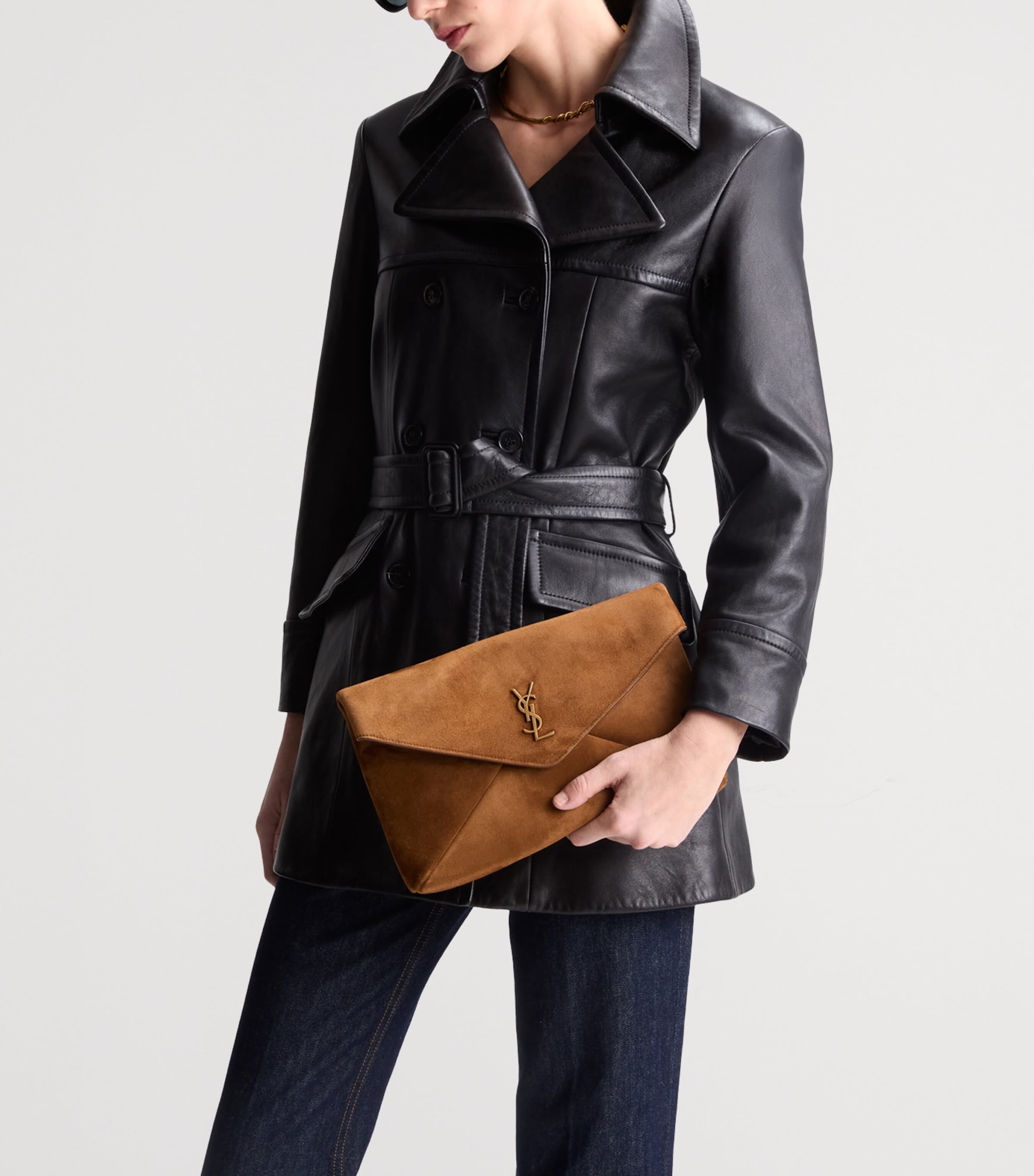 Saint Laurent Large Suede Cassandre Envelope Pouch Image 2