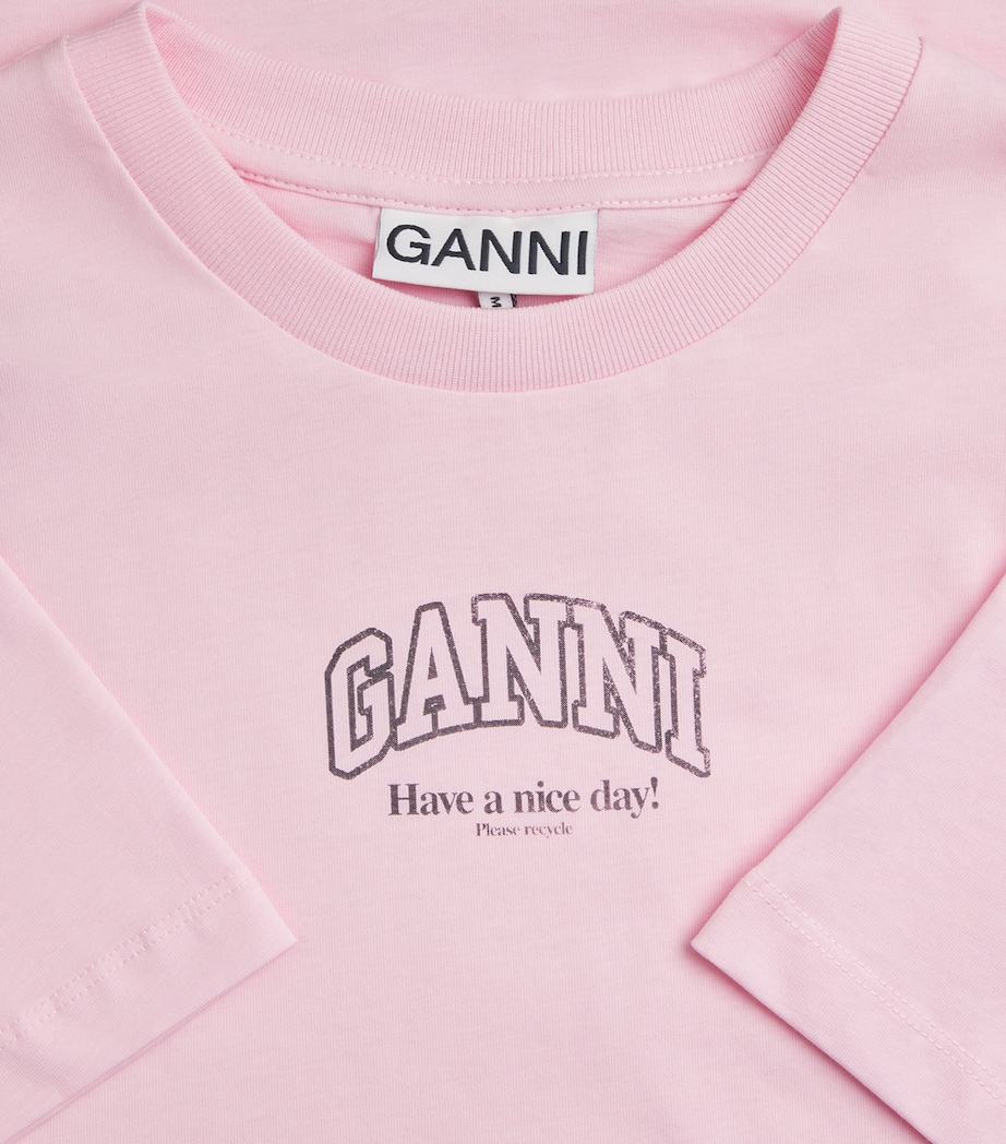 GANNI Womens Organic Cotton Logo T-Shirt Chalk Pink Image 6