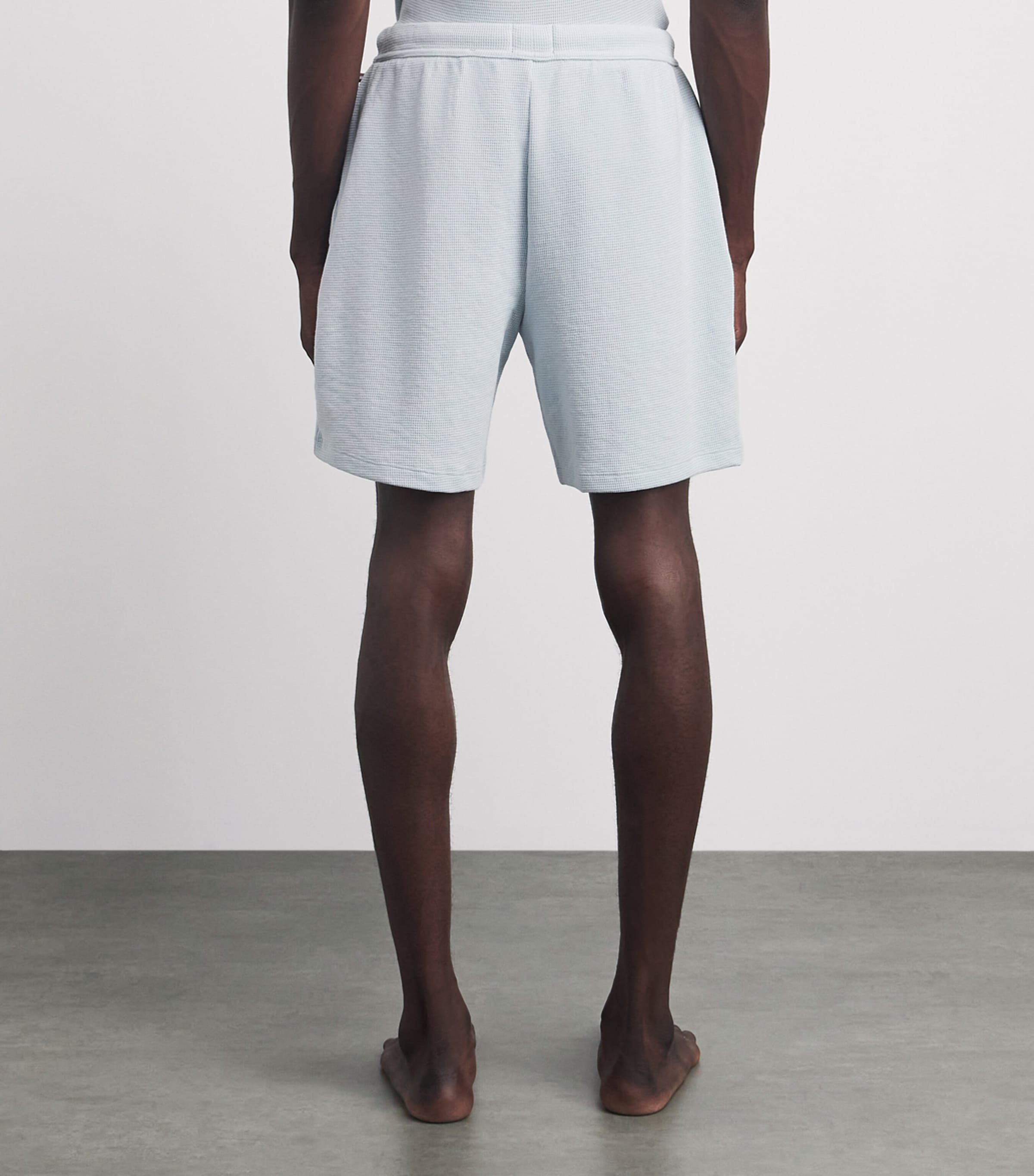 BOSS Mens Waffle-Knit Logo Shorts Open Blue Image 5