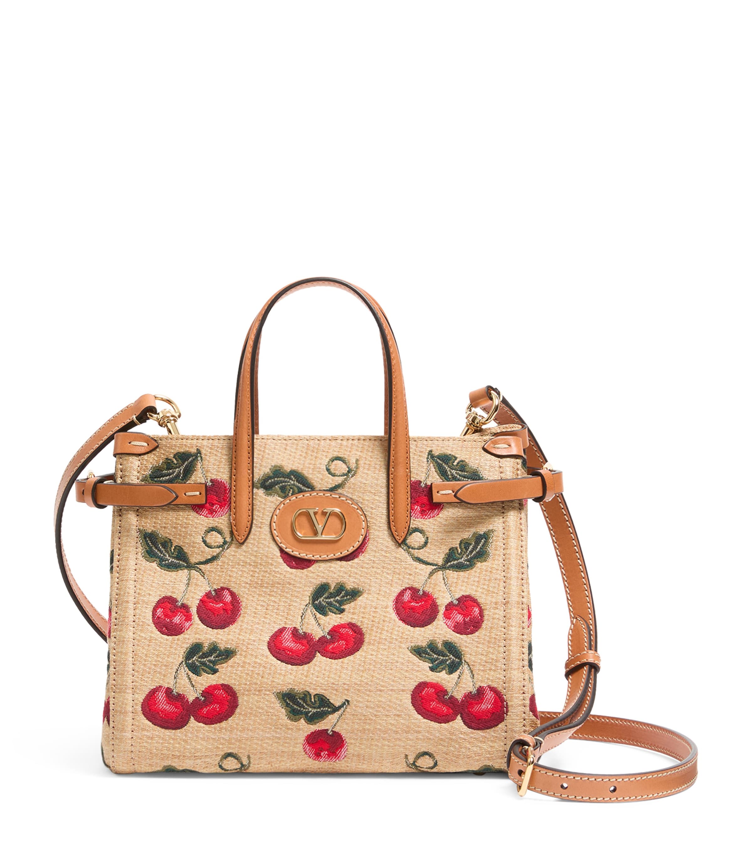 Shop Valentino Small Canvas Antibes Cherry Tote Bag