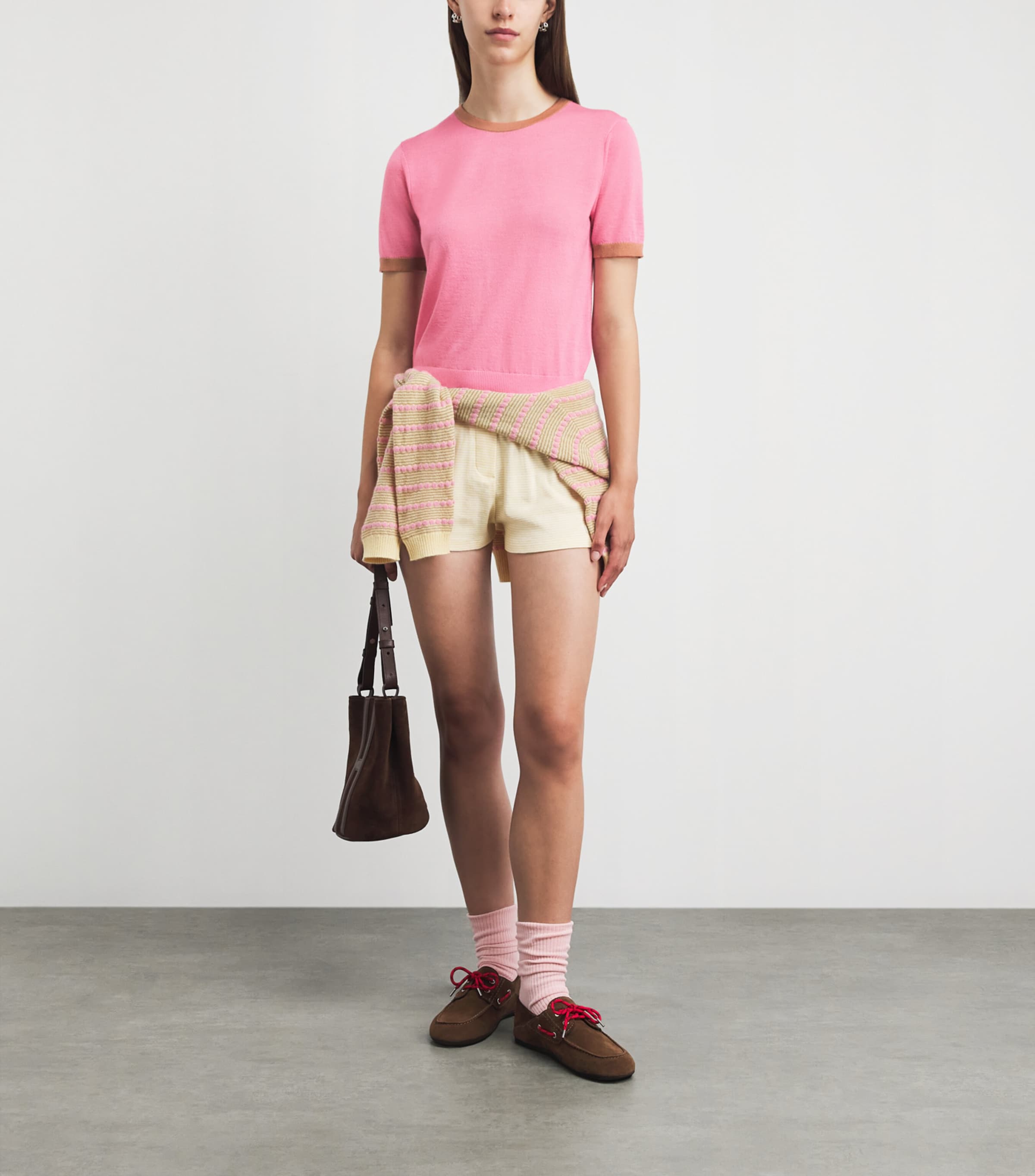 Guest In Residence Womens Cashmere Airy Ringer T-Shirt Sprnkl/camel Sprcml Image 2