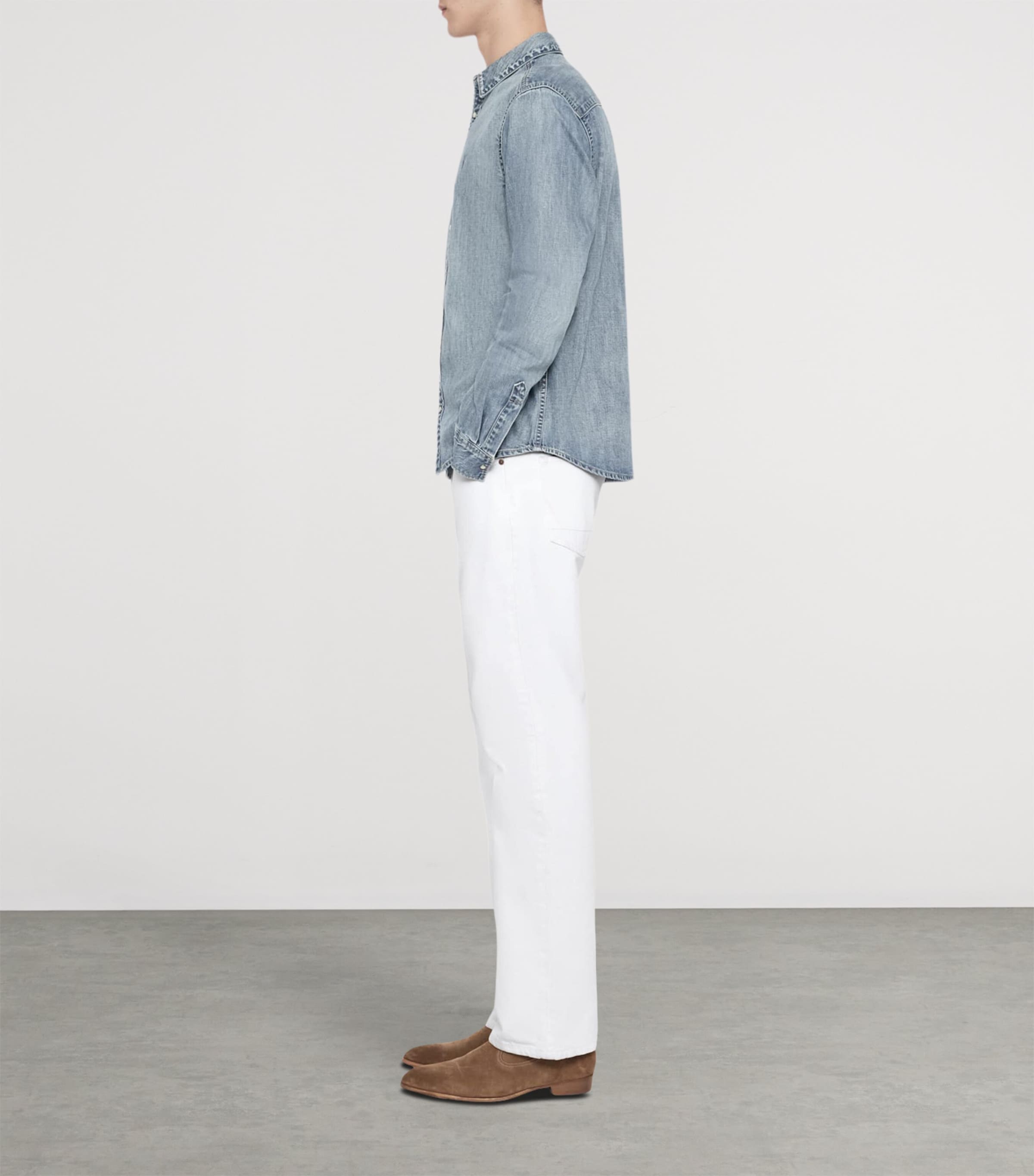 AllSaints Mens Denim Gleason Shirt Light Indigo Image 8