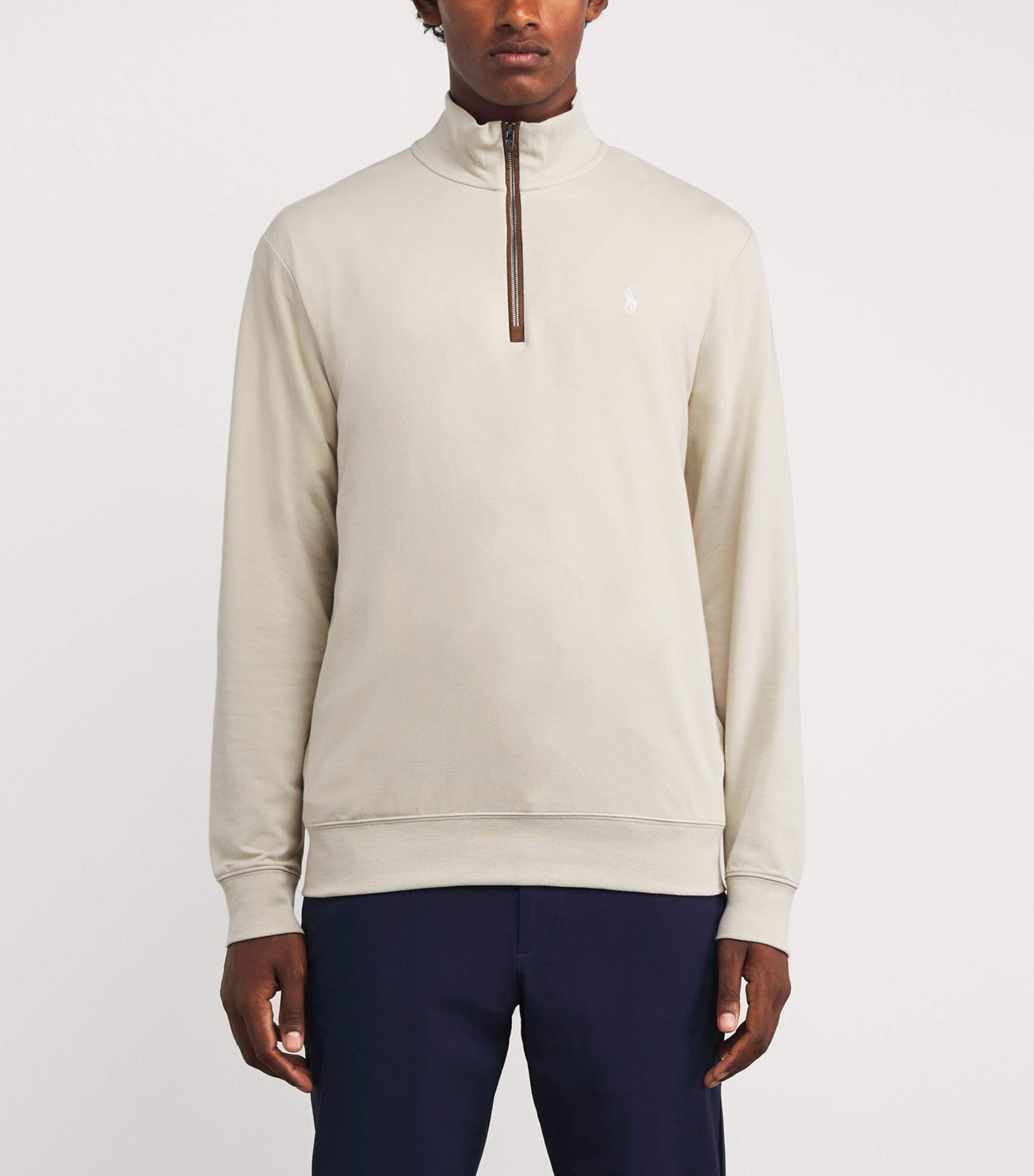 Cotton-Blend Polo Pony Quarter-Zip Sweater BASIC SAND Image 3