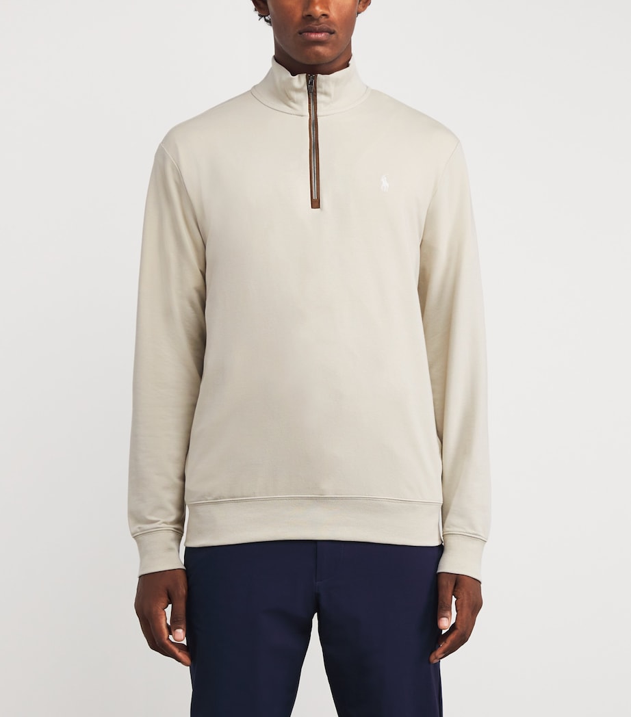 Cotton-Blend Polo Pony Quarter-Zip Sweater BASIC SAND Image 3