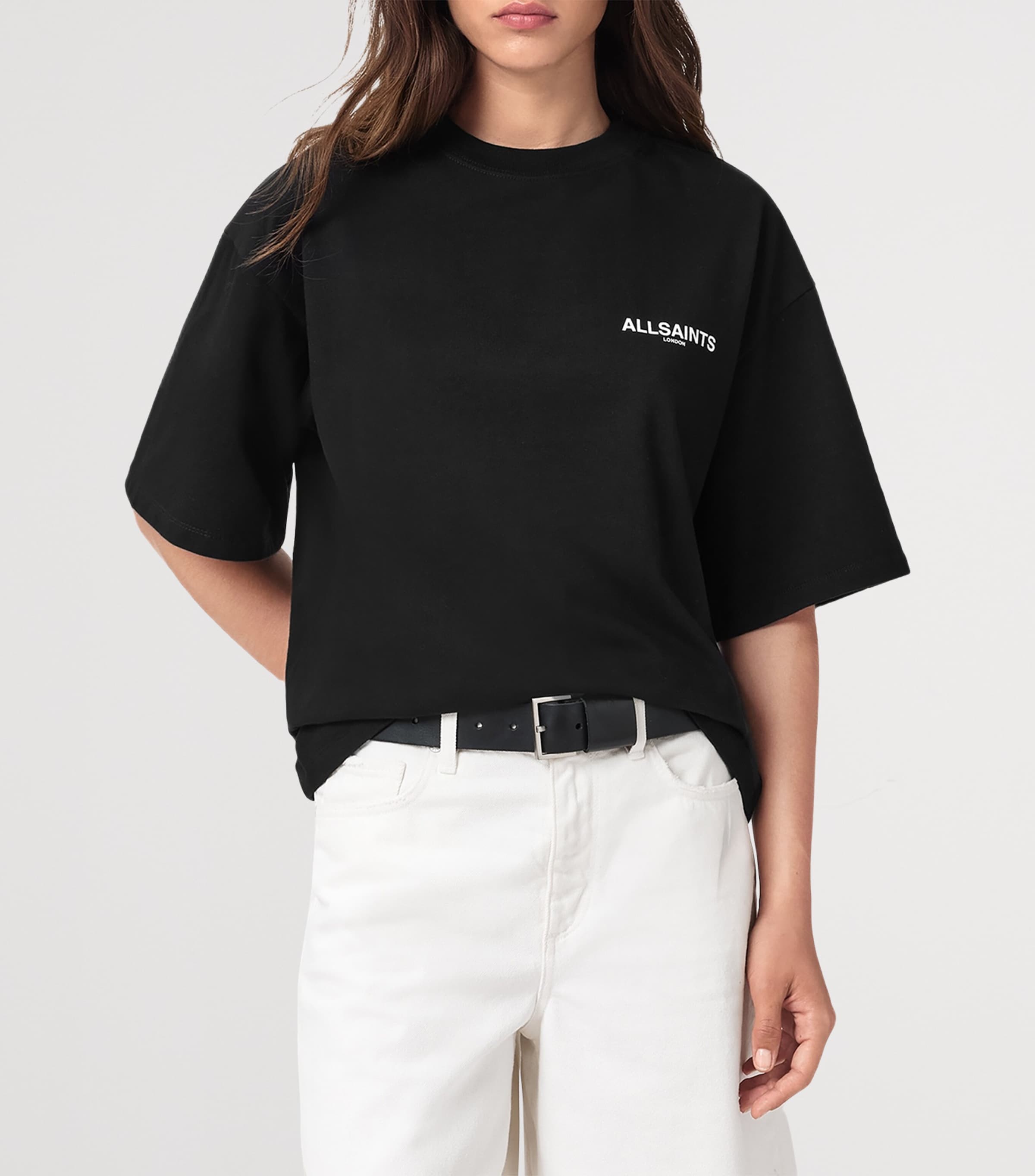 AllSaints Womens Organic Cotton Guardian Amelie Oversized T-Shirt Black Image 4