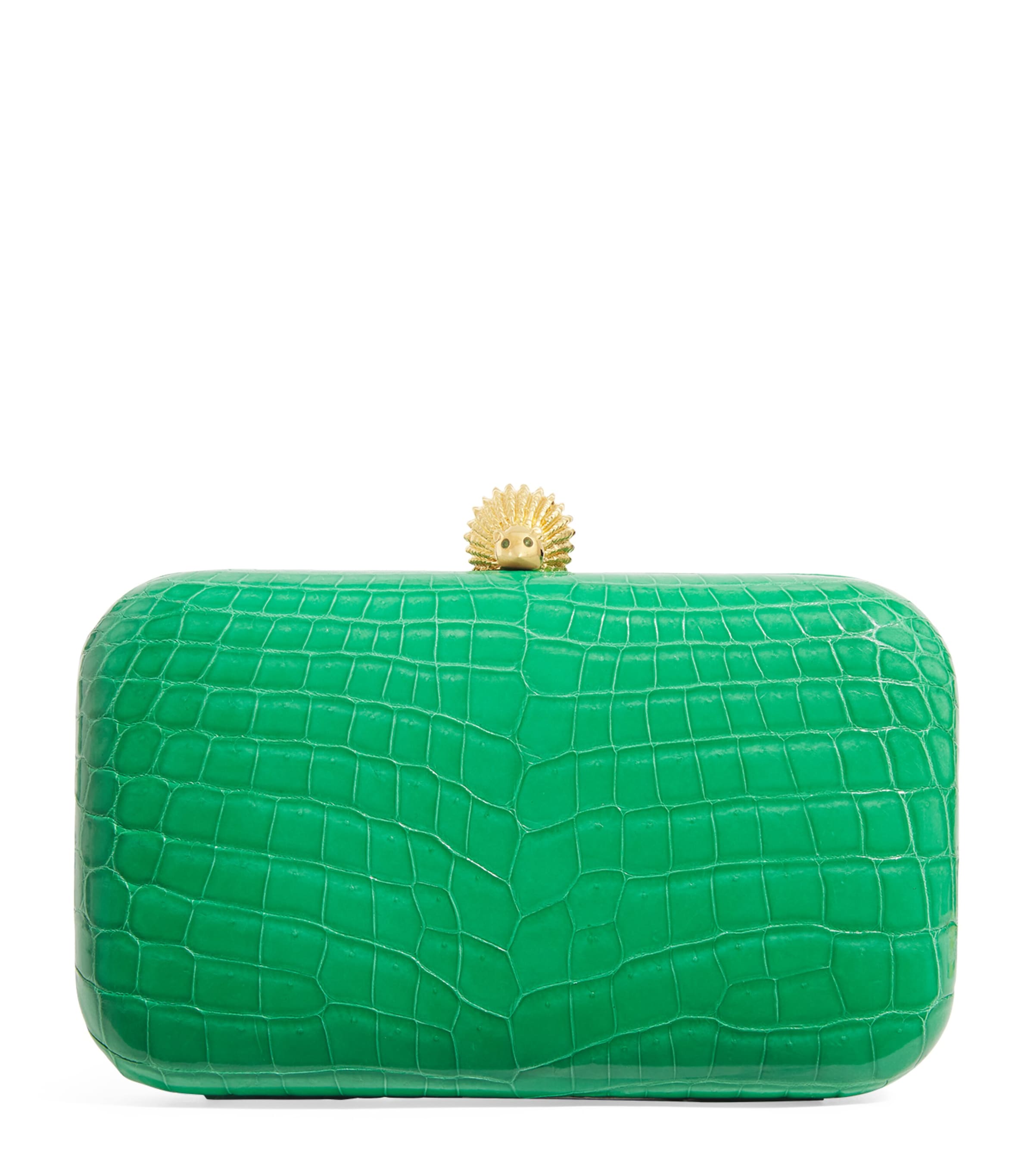 Ethan K Crocodile Leather Clutch Bag In Green