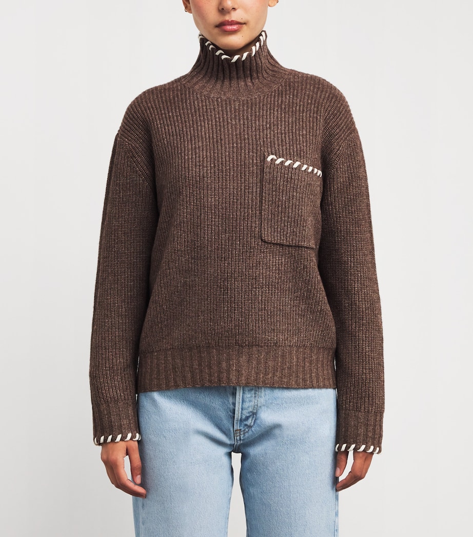 Wool-Yak High-Neck Sweater BROWN Image 3
