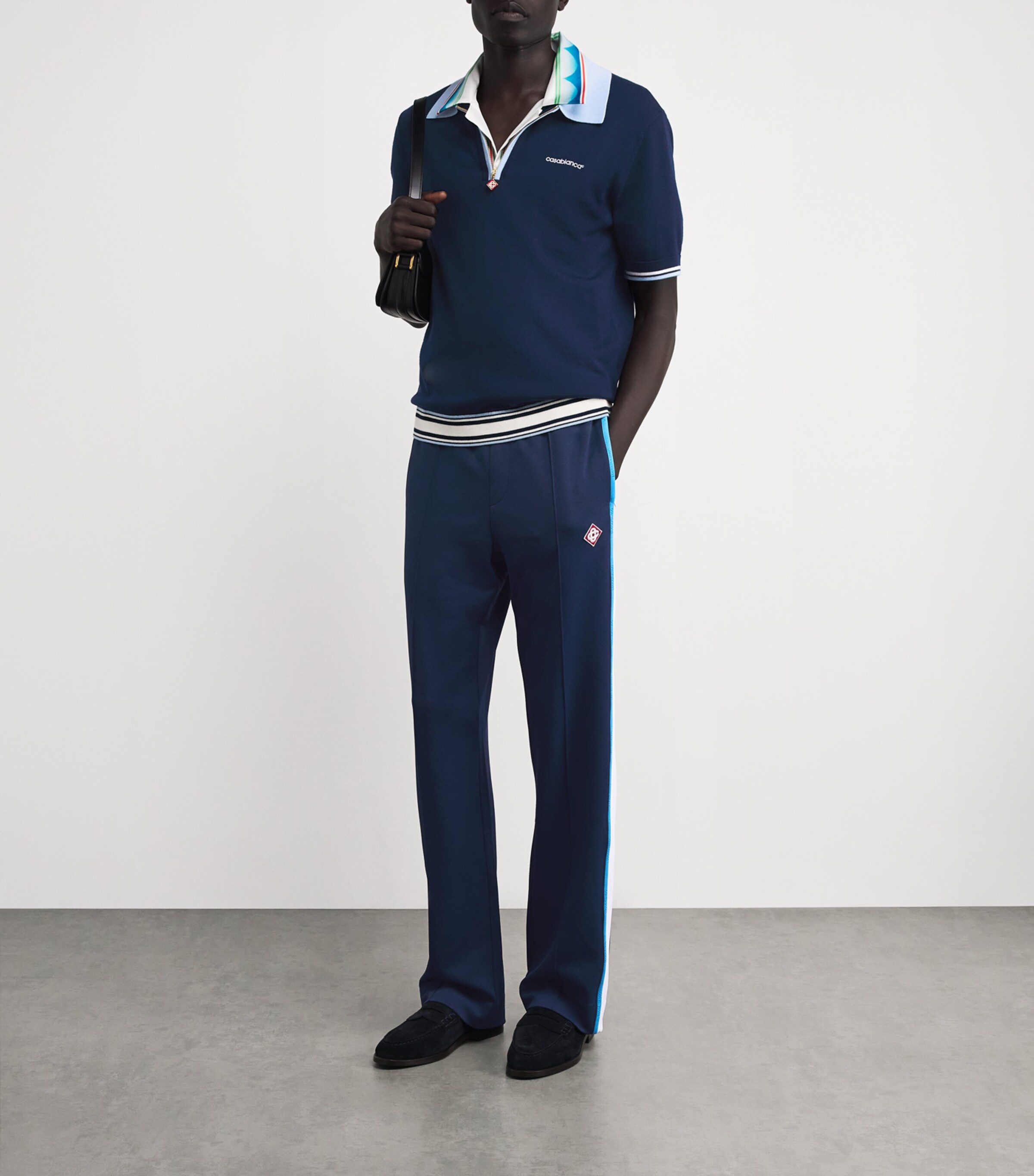 Casablanca Mens Piqué Track Pants Navy / White Image 2
