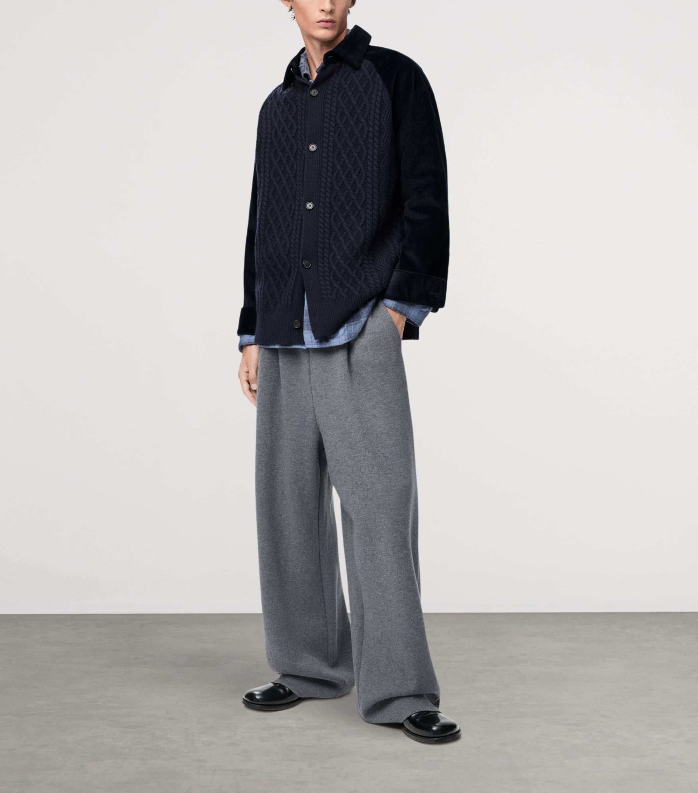 LOEWE Mens Wool and Cotton Corduroy Hybrid Overshirt Dark Navy Blue/navy Image 2