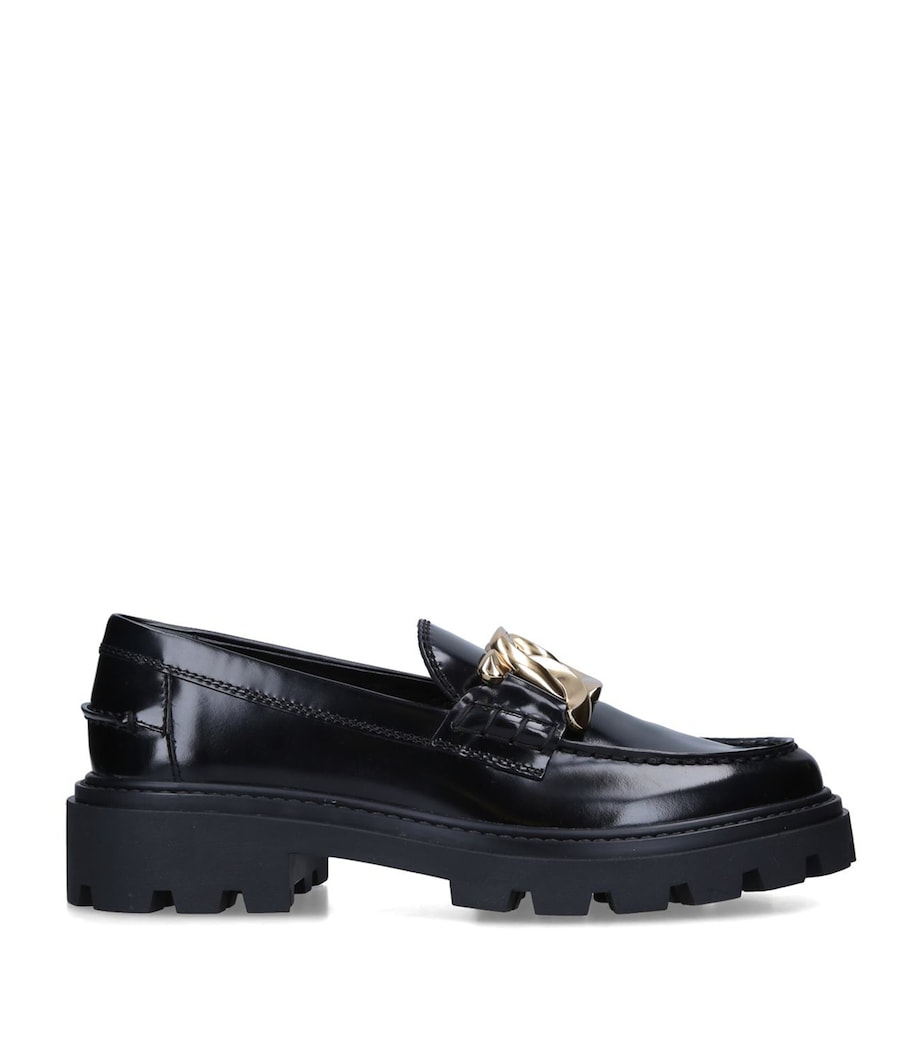 Leather Lug-Sole Loafers BLACK Image 3
