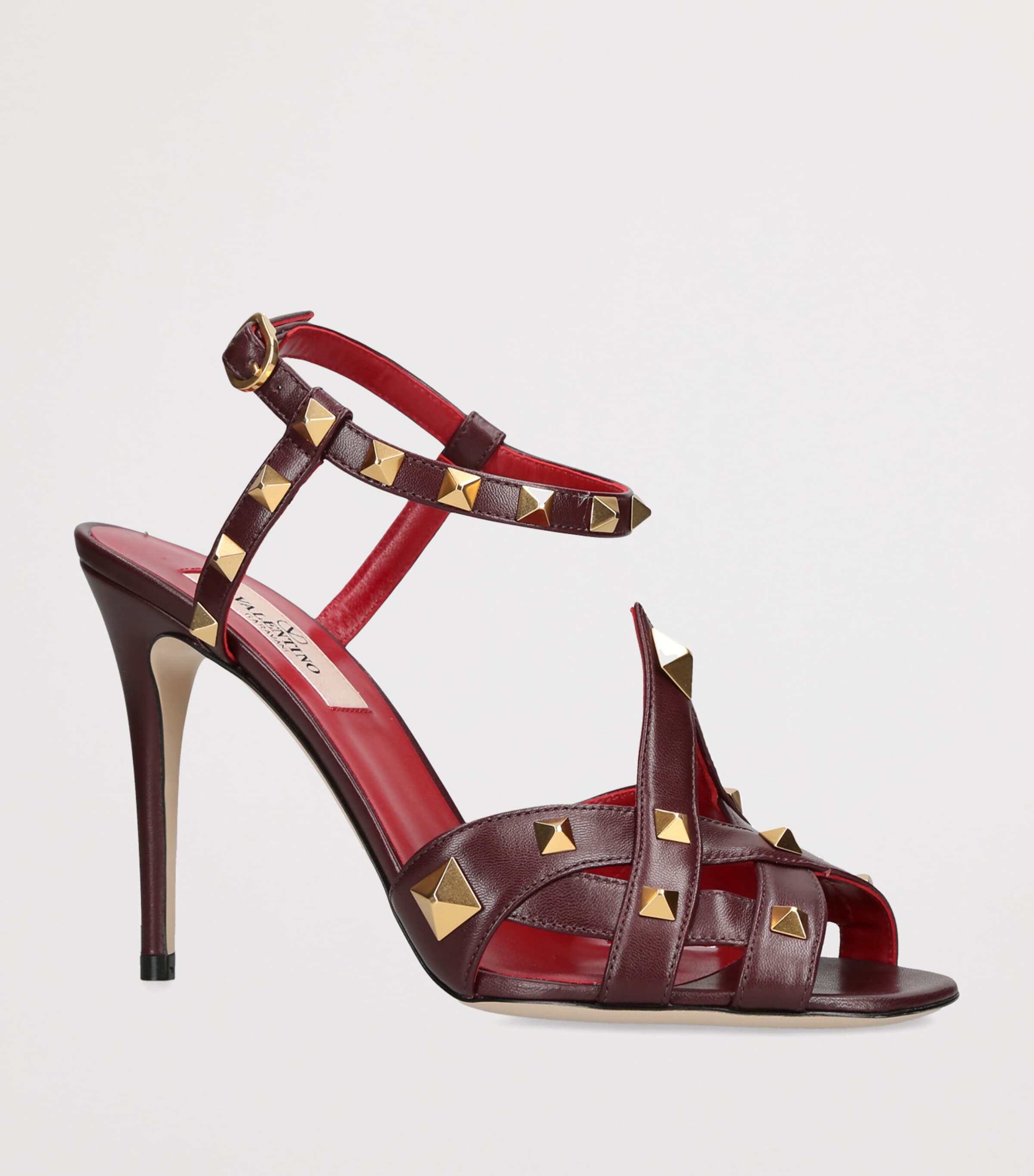 Valentino Garavani Leather Studdy Heeled Sandals 100 Dark Brown Image 2