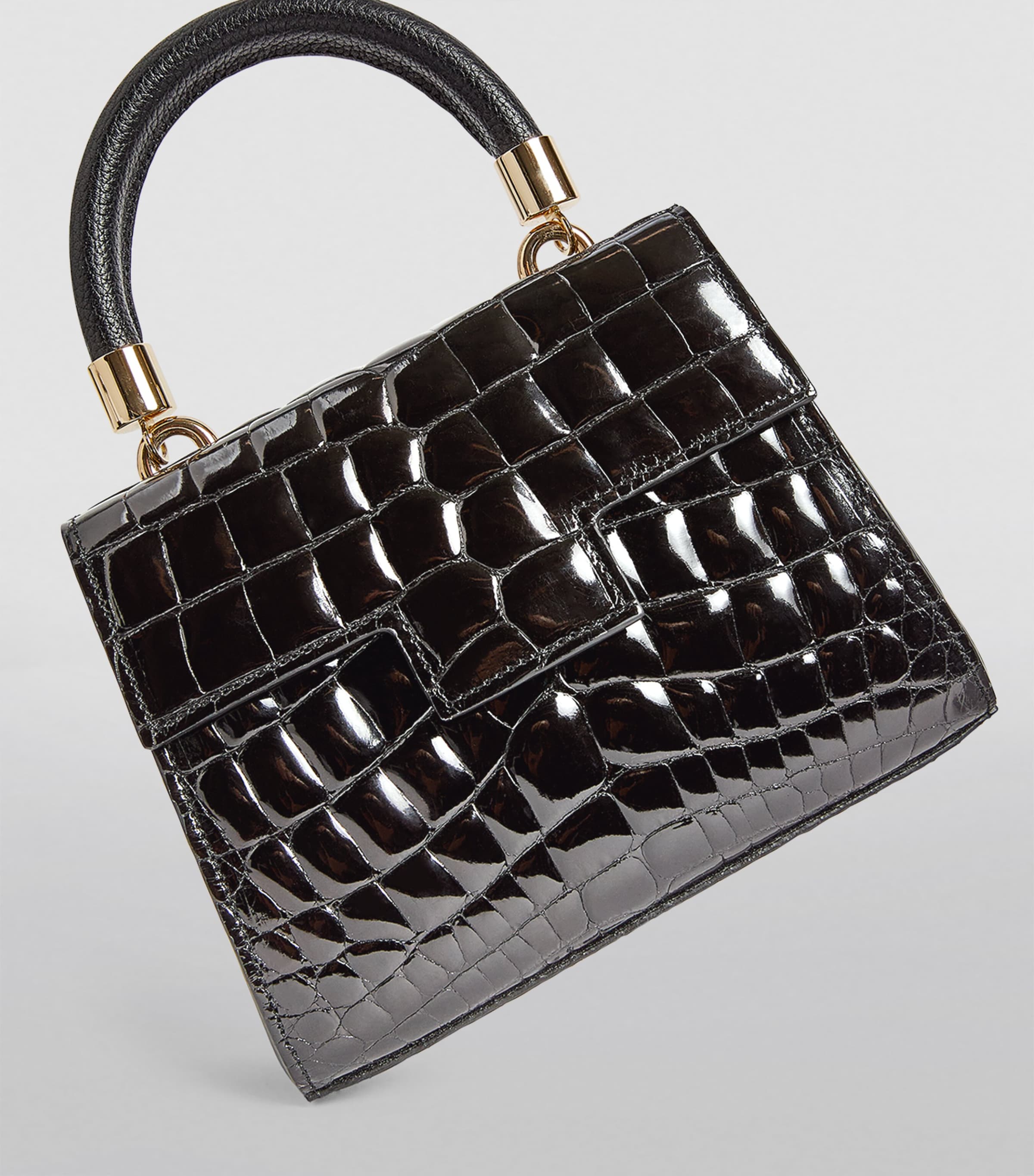 Maria Oliver Mini Crocodile Michelle Top-Handle Bag Black Bk Image 3
