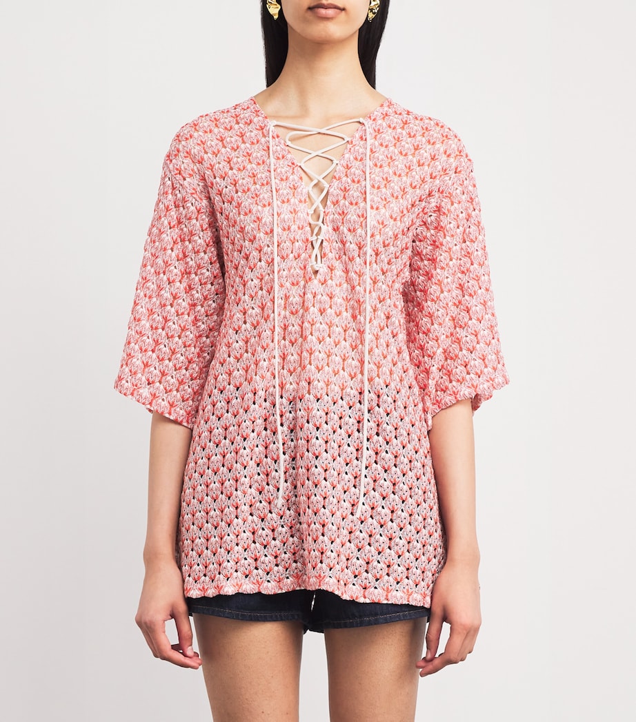 Metallic-Crochet Mini Dress S416Y RED Image 3