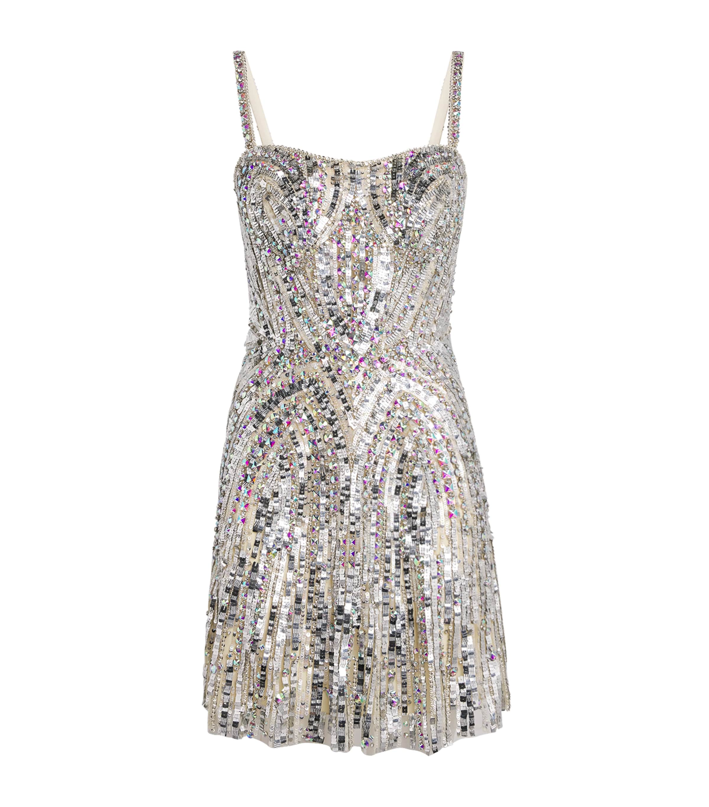 Jenny Packham Womens Sequin Embellished Rebecca Mini Dress Parchment Image 1
