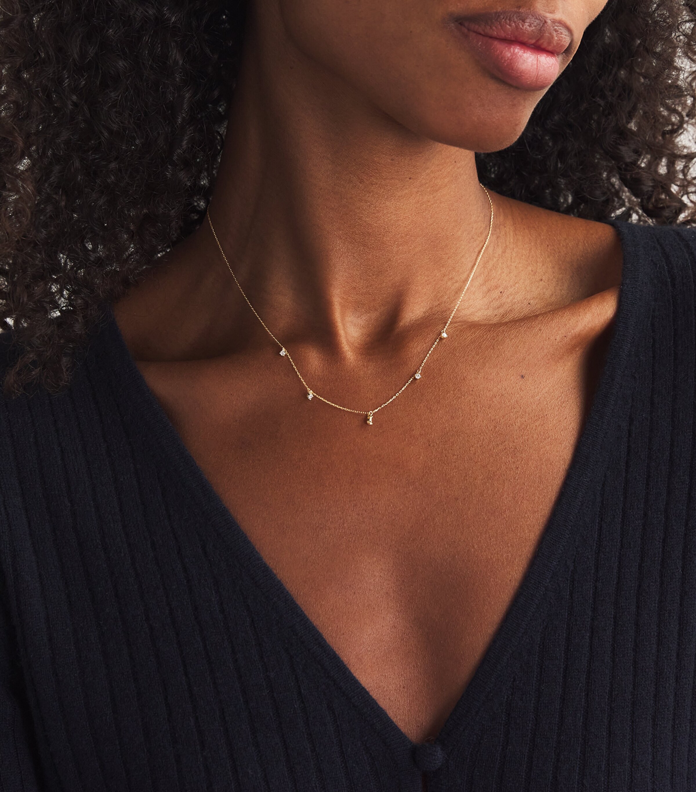 Astrid & Miyu Yellow Gold and Diamond Pear Charm Necklace Gold Image 2