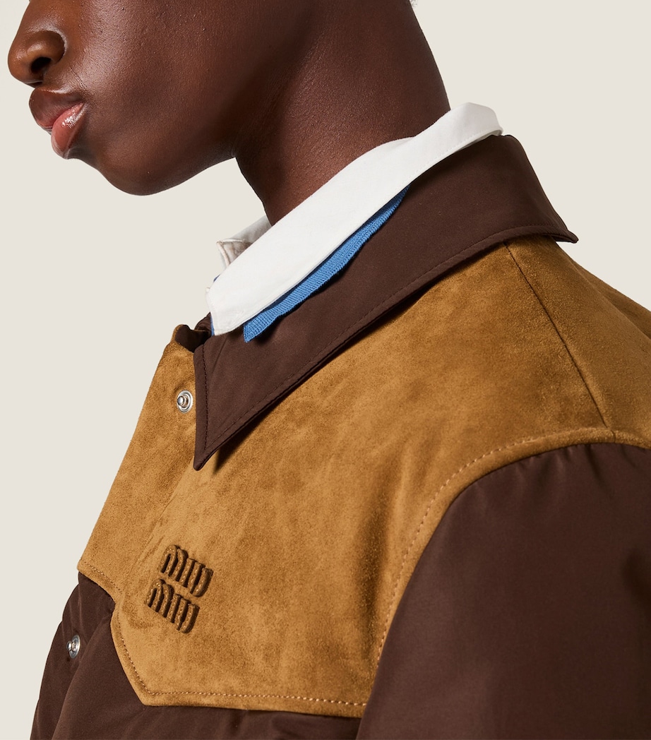 Miu Miu Womens Leather-Trim Down-Filled Jacket Image 4