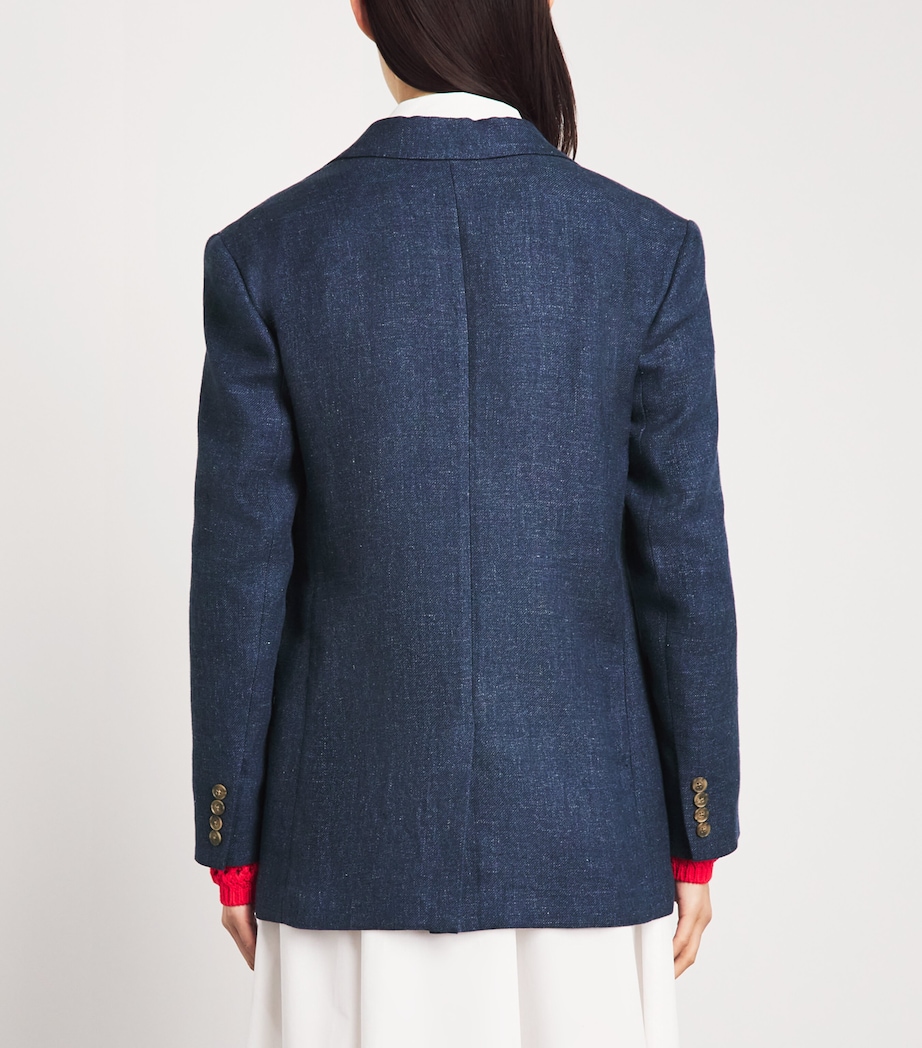 Polo Ralph Lauren Womens Linen-Cotton Single-Breasted Blazer Blue Melange Image 5