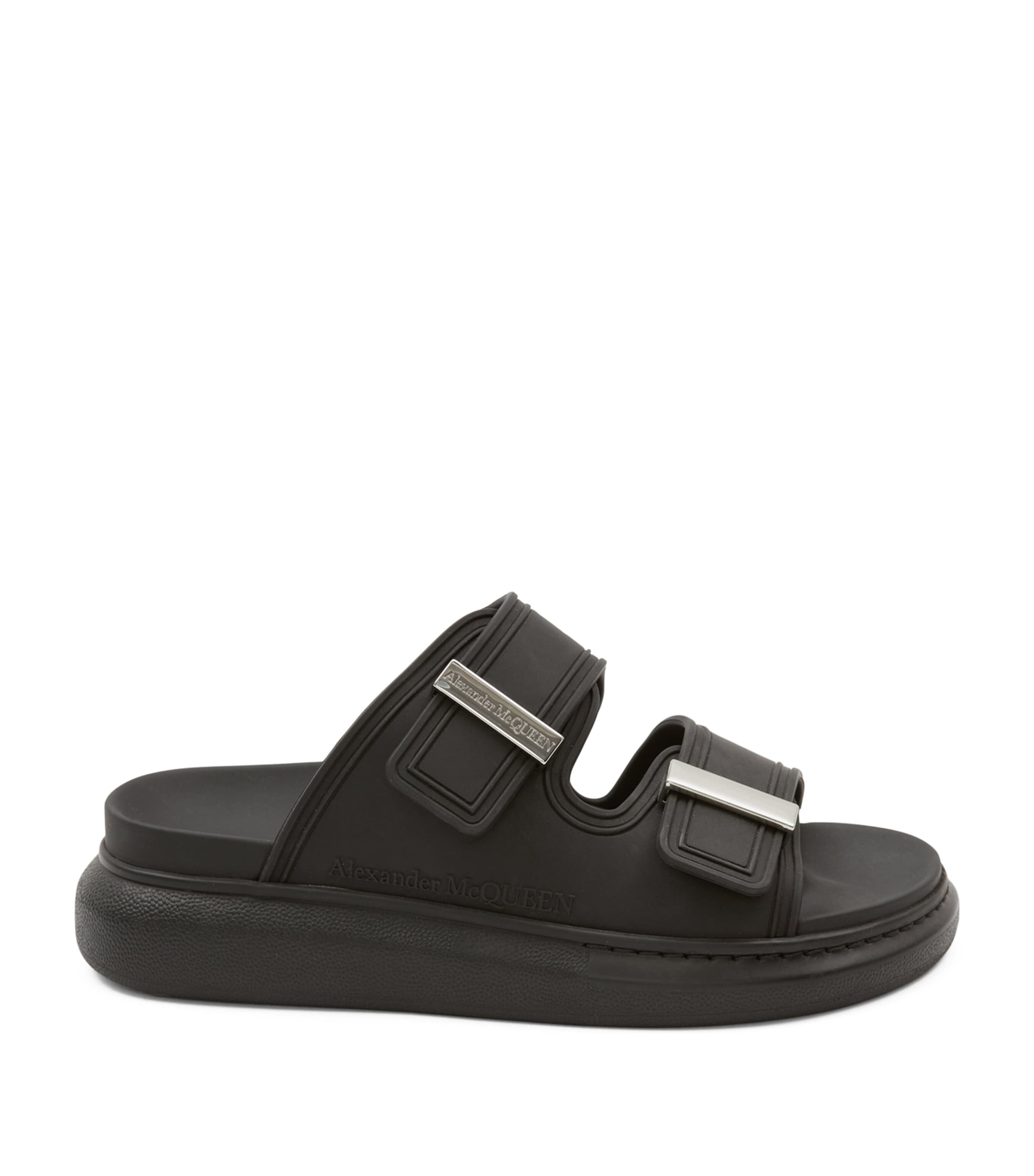 Shop Alexander Mcqueen Logo Slides In Black