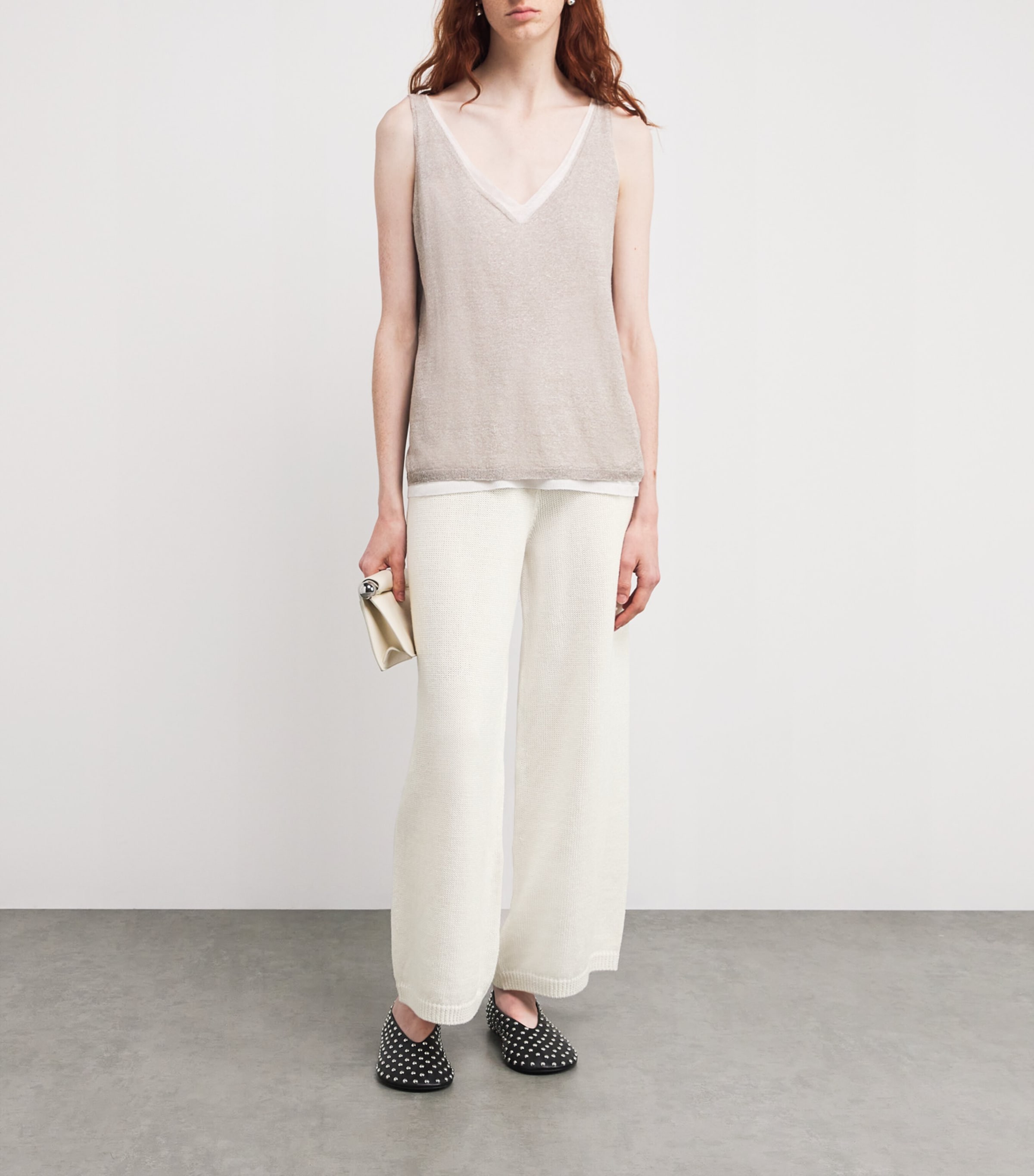 Iris Von Arnim Womens Knitted Payten Wide-Leg Trousers Off White Image 2