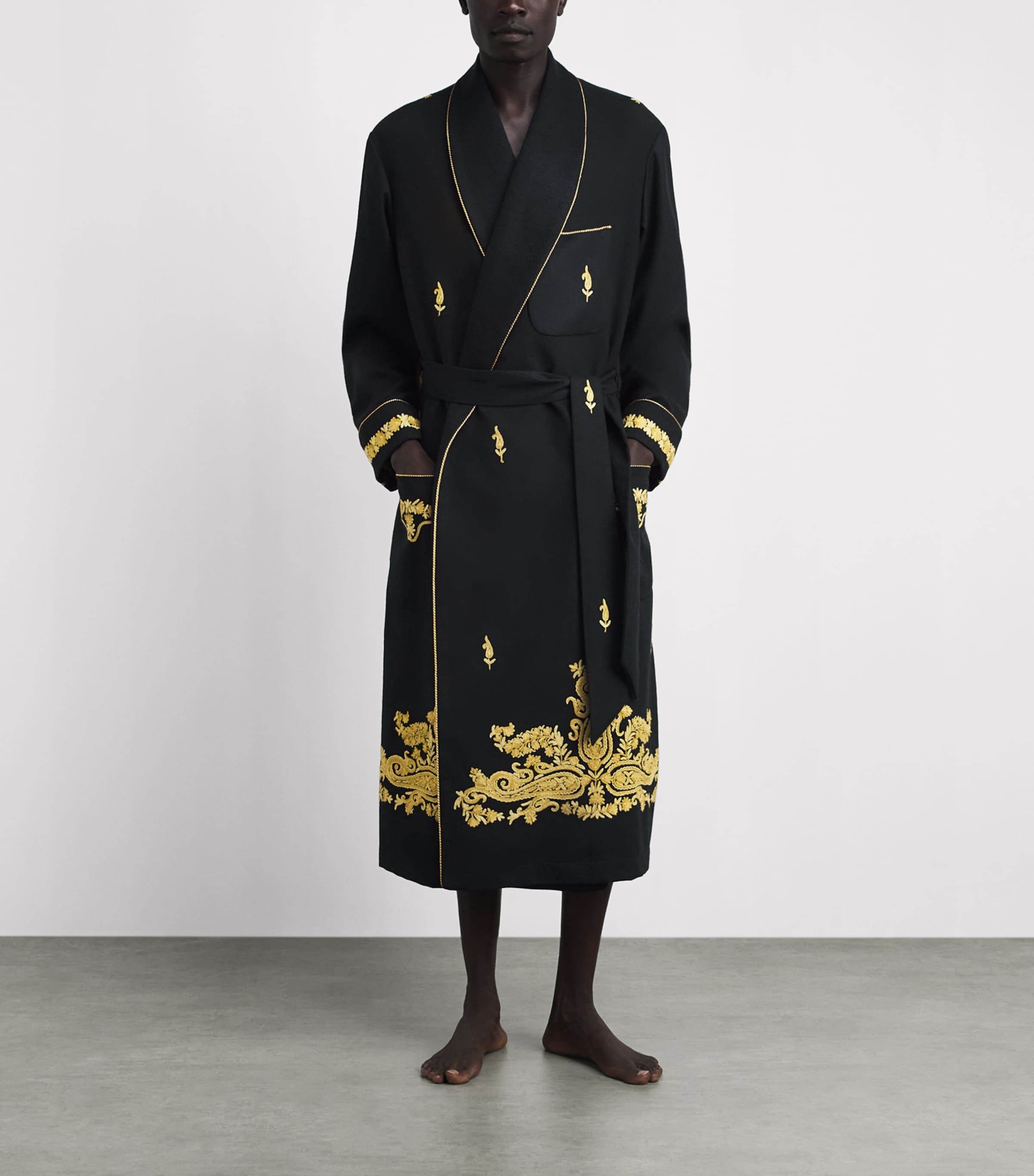 Daniel Hanson Mens Cashmere Silk-Lined Robe Black/gold Image 2