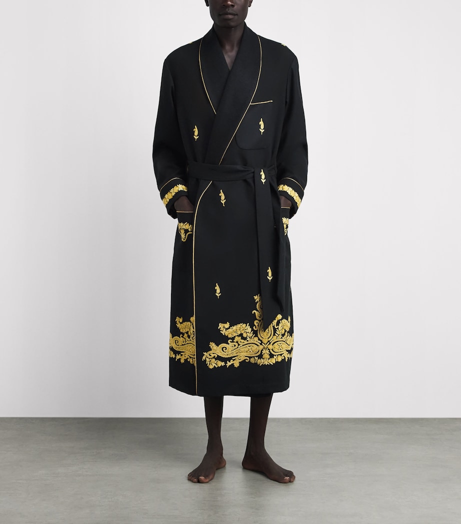 Daniel Hanson Mens Cashmere Silk-Lined Robe Black/gold Image 2