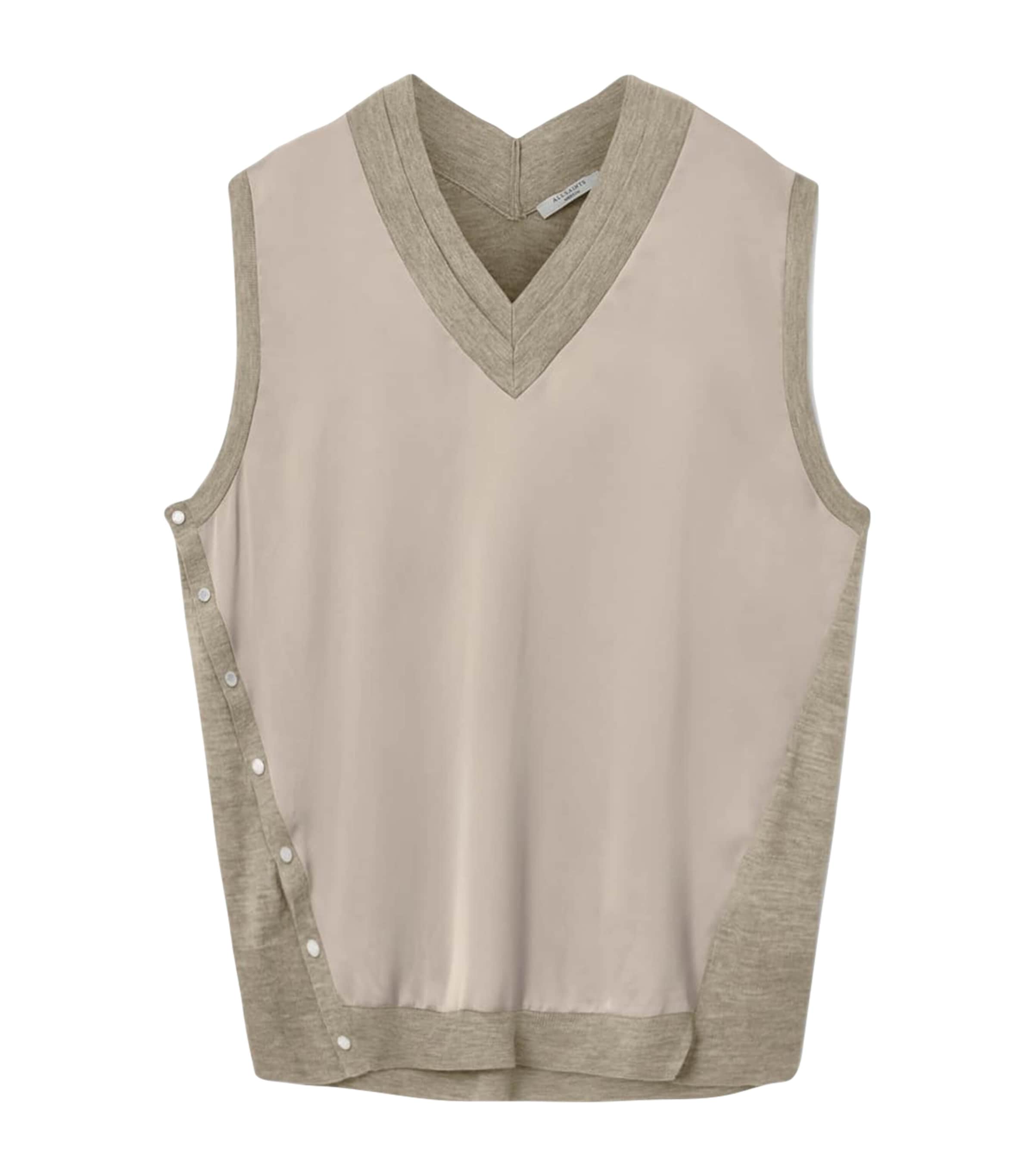 Allsaints Womens Taupe Grey Bern Stud-embellished Satin And Wool Tank Top In Multi