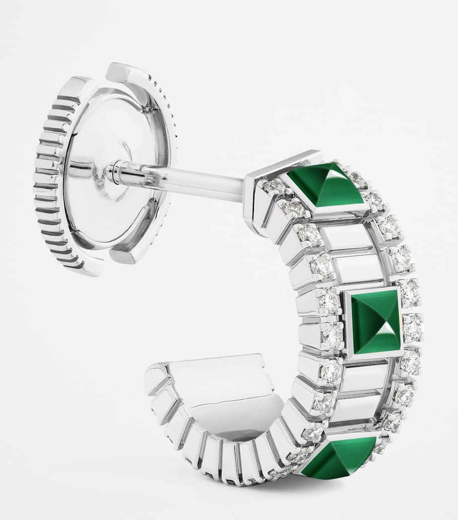 Mini White Gold, Diamond and Agate Life Hoop Earrings WHITE GOLD Image 2