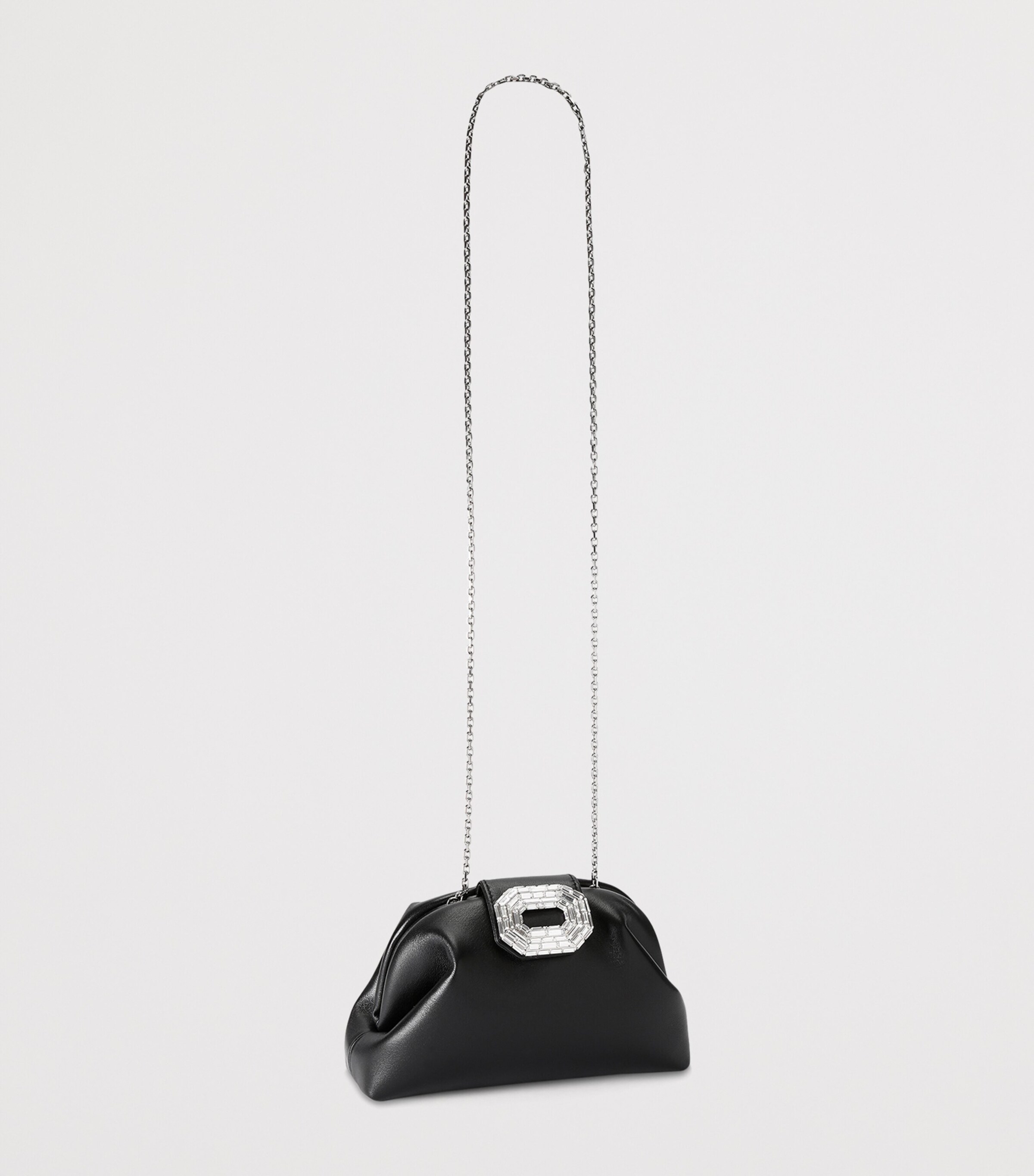 Amina Muaddi Nappa Leather Camelia Clutch Bag Black Image 2