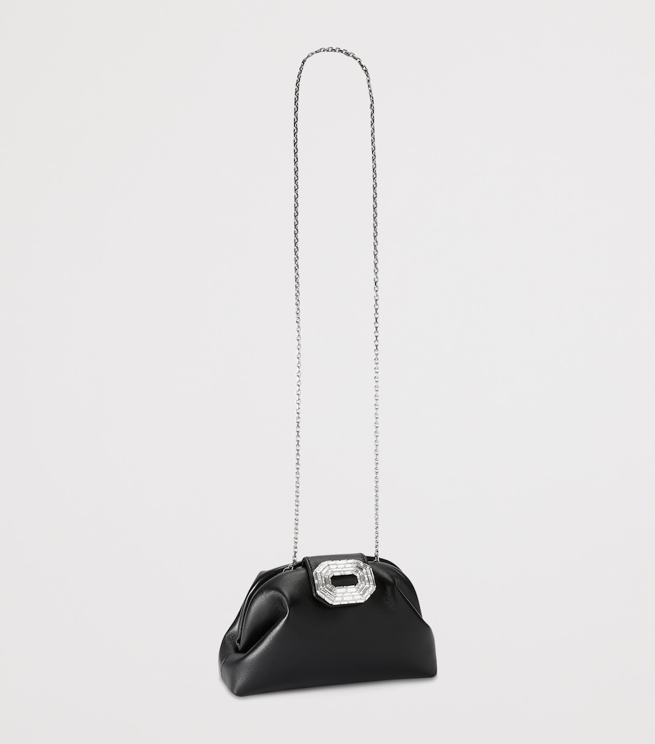 Amina Muaddi Nappa Leather Camelia Clutch Bag Black Image 2