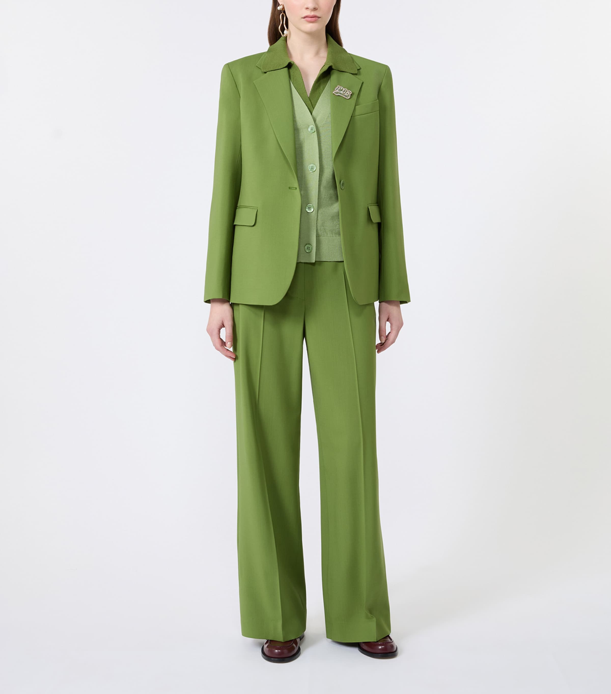 Weekend Max Mara Womens Virgin Wool Trousers Green Image 4