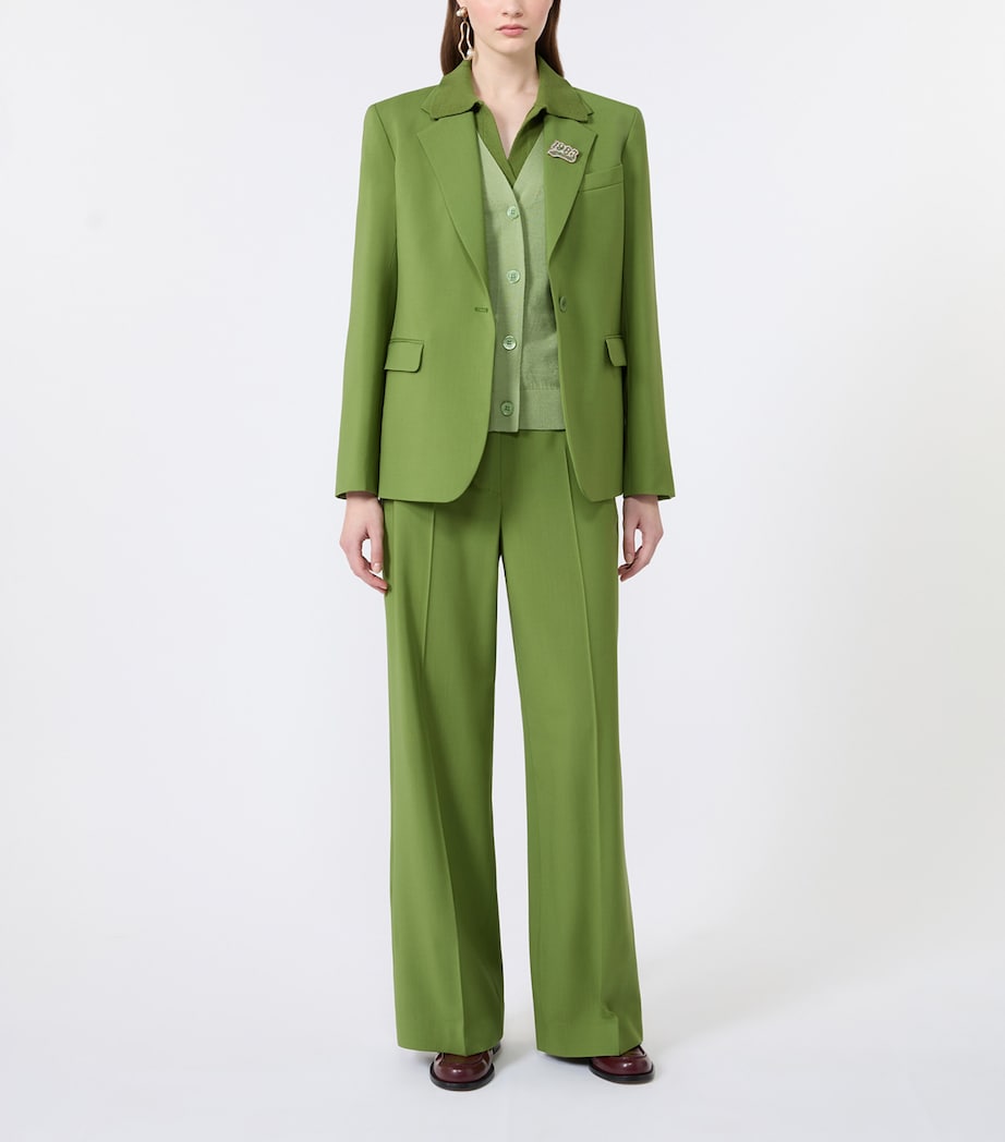 Weekend Max Mara Womens Virgin Wool Trousers Green Image 4