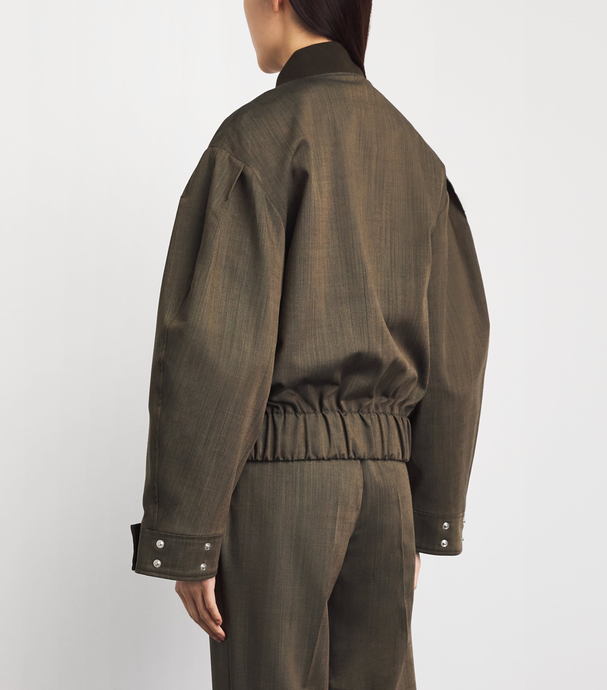 GANNI Womens Wool Bomber Jacket Zxz Canteen Image 5