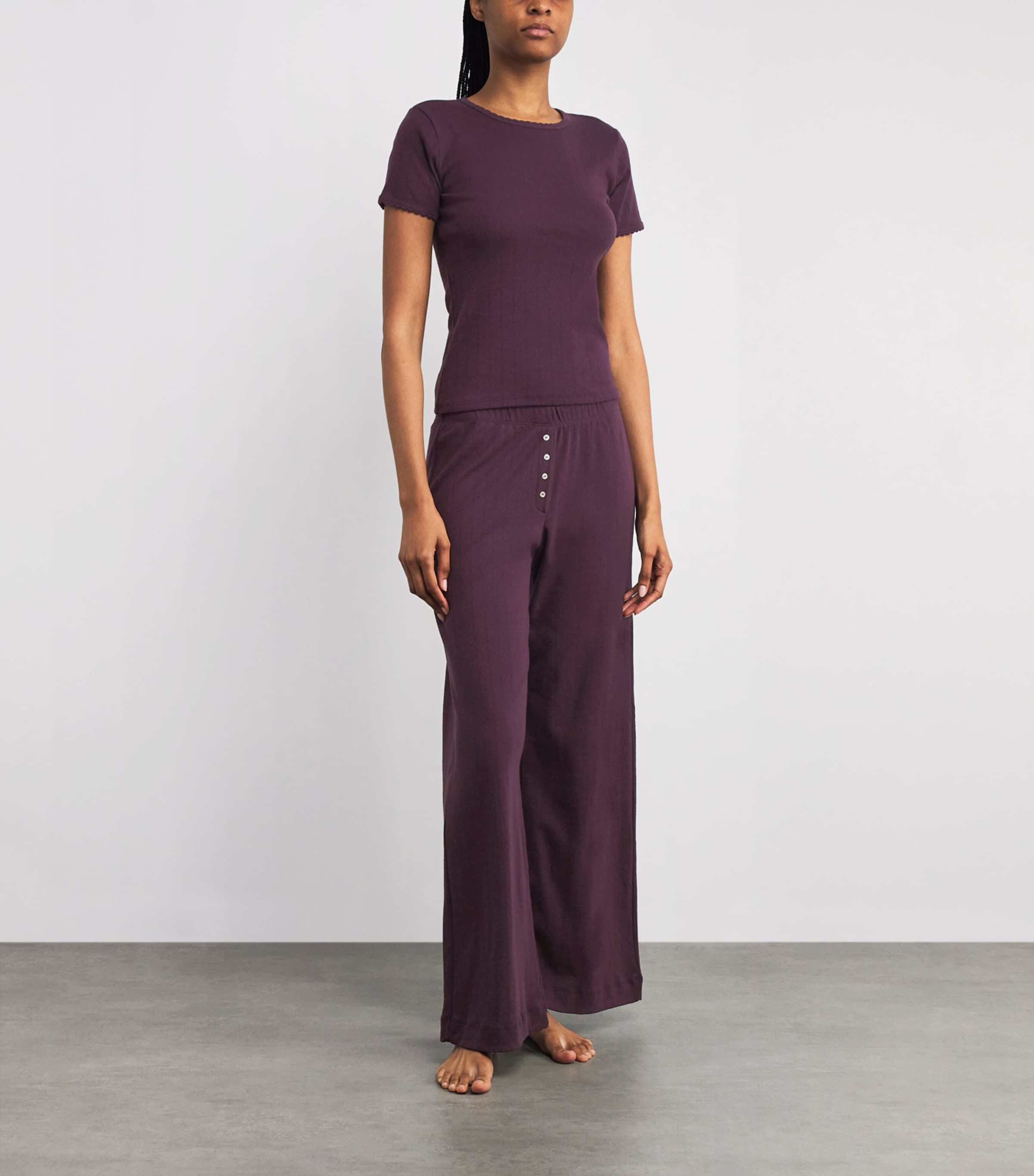 Cotton Pointelle Lounge Trousers DARK BERRY Image 2