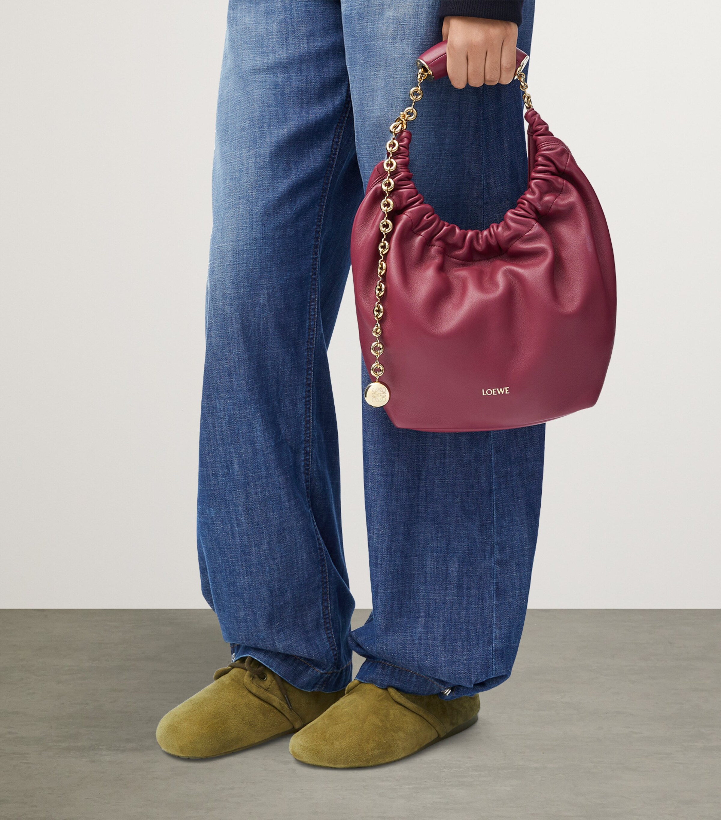 Small Leather Squeeze Top-Handle Bag CRIMSON Image 7