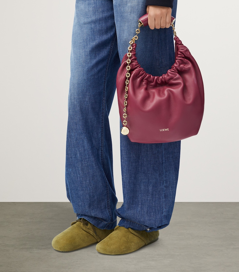 Small Leather Squeeze Top-Handle Bag CRIMSON Image 7