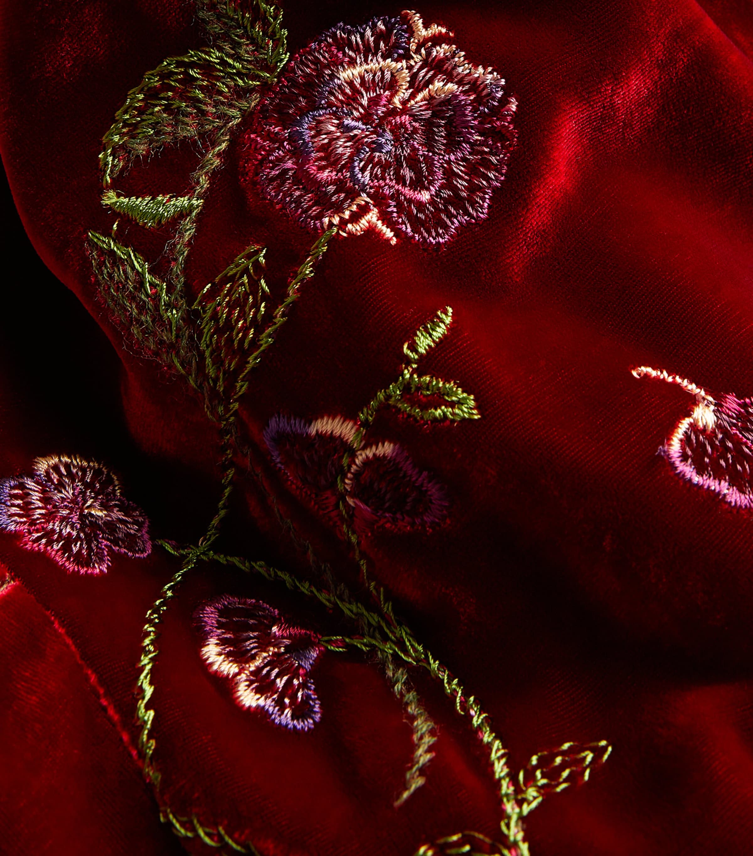 Embroidered Velvet Robe RED Image 5