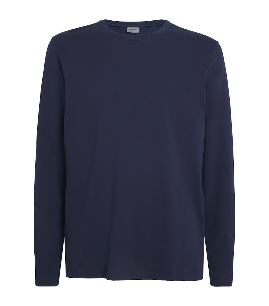 Hanro Mens Cotton Living Long-Sleeve T-Shirt Deep Navy Image 1