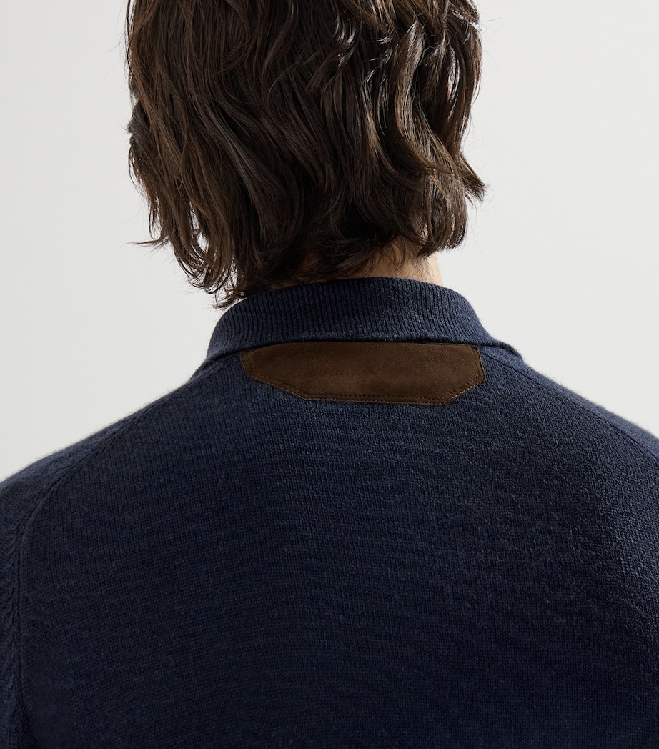 Brunello Cucinelli Mens Cashmere Suede-Trim Cardigan Navy Image 6
